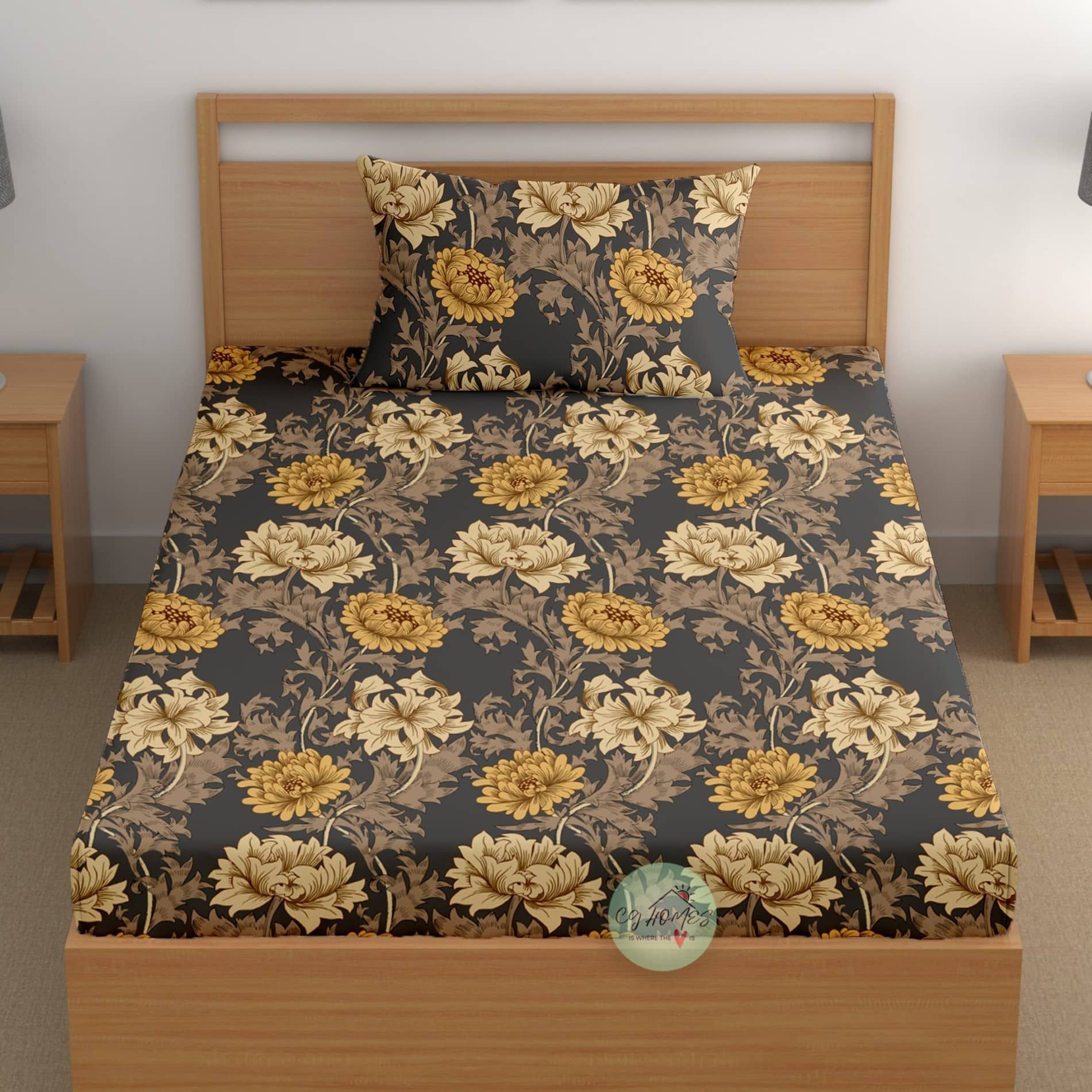CG HOMES Brown Microfiber 1 Single Bedsheet with 1 Pillow Cover ( 215 cm x 150 cm )