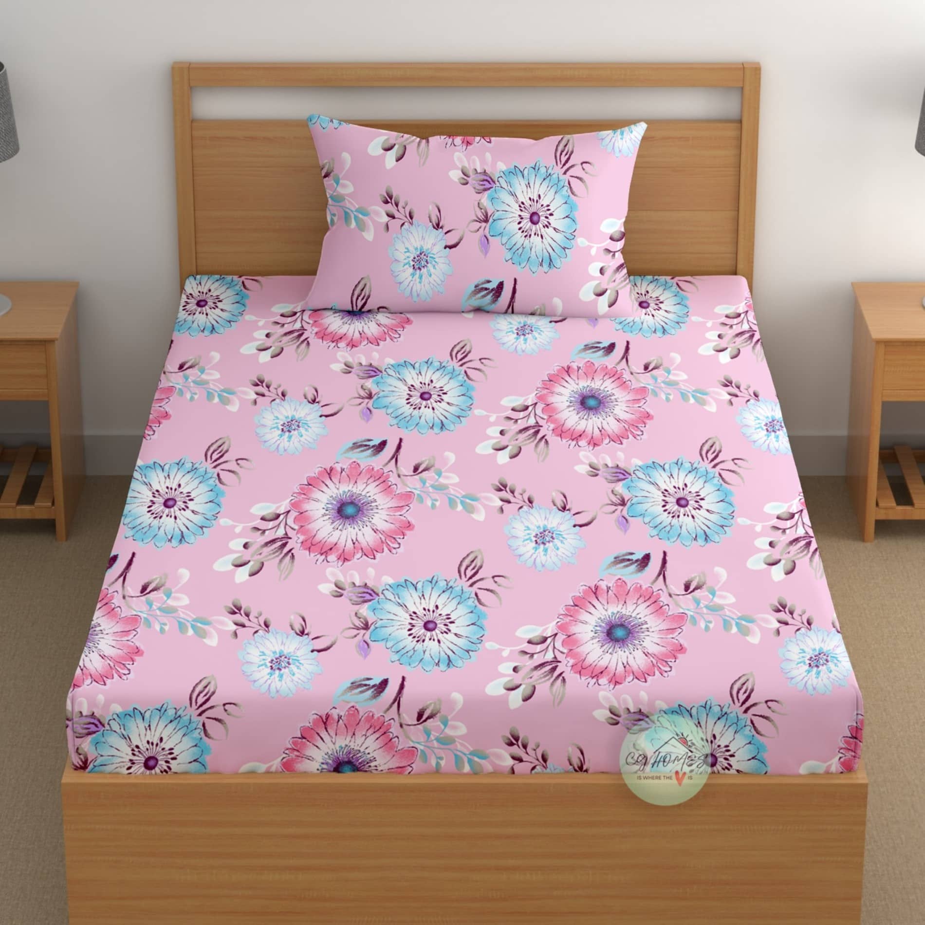CG HOMES Pink Microfiber 1 Single Bedsheet with 1 Pillow Cover ( 215 cm x 150 cm )