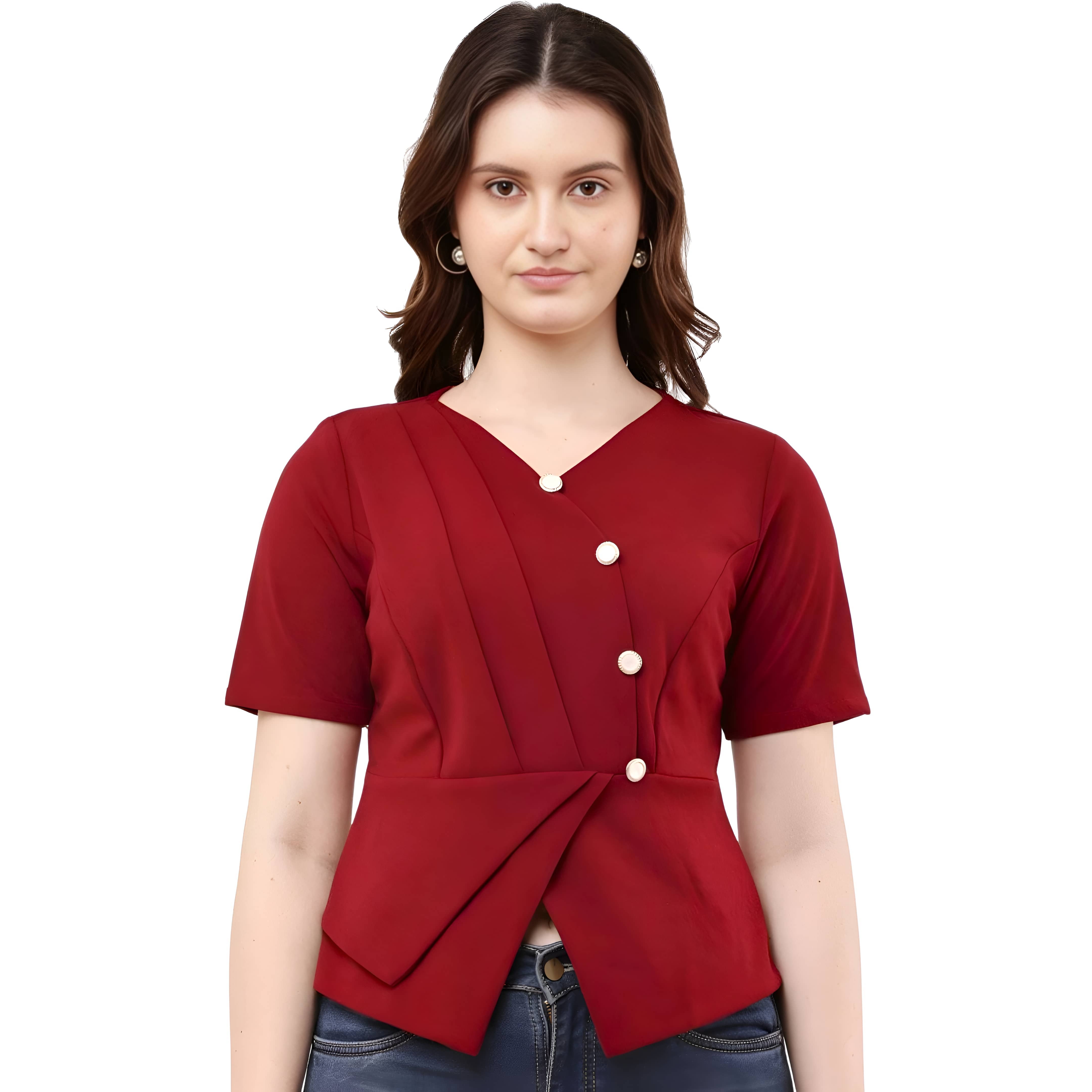 Hemang Fashion Women's Polyester Shirt Style Top ( Red )