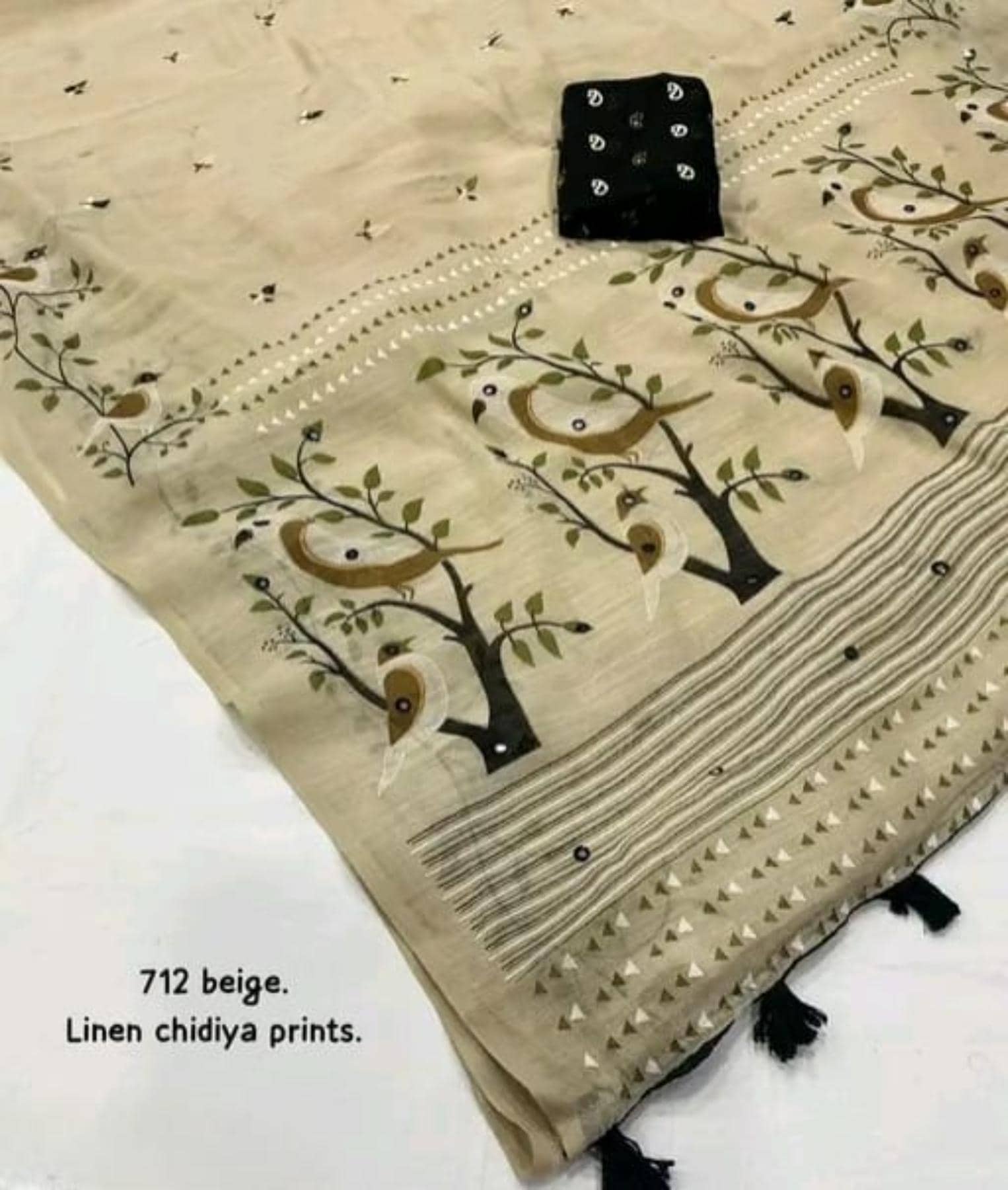 Kalpana Creation Linen Printed Regular Saree With Unstitched Blouse Piece ( Multicolor ) - Sarees | Buy online on ZillyBuy