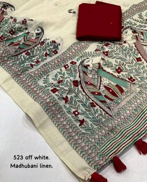 Kalpana Creation Linen Printed Regular Saree With Unstitched Blouse Piece ( Multicolor ) - Sarees | Buy online on ZillyBuy
