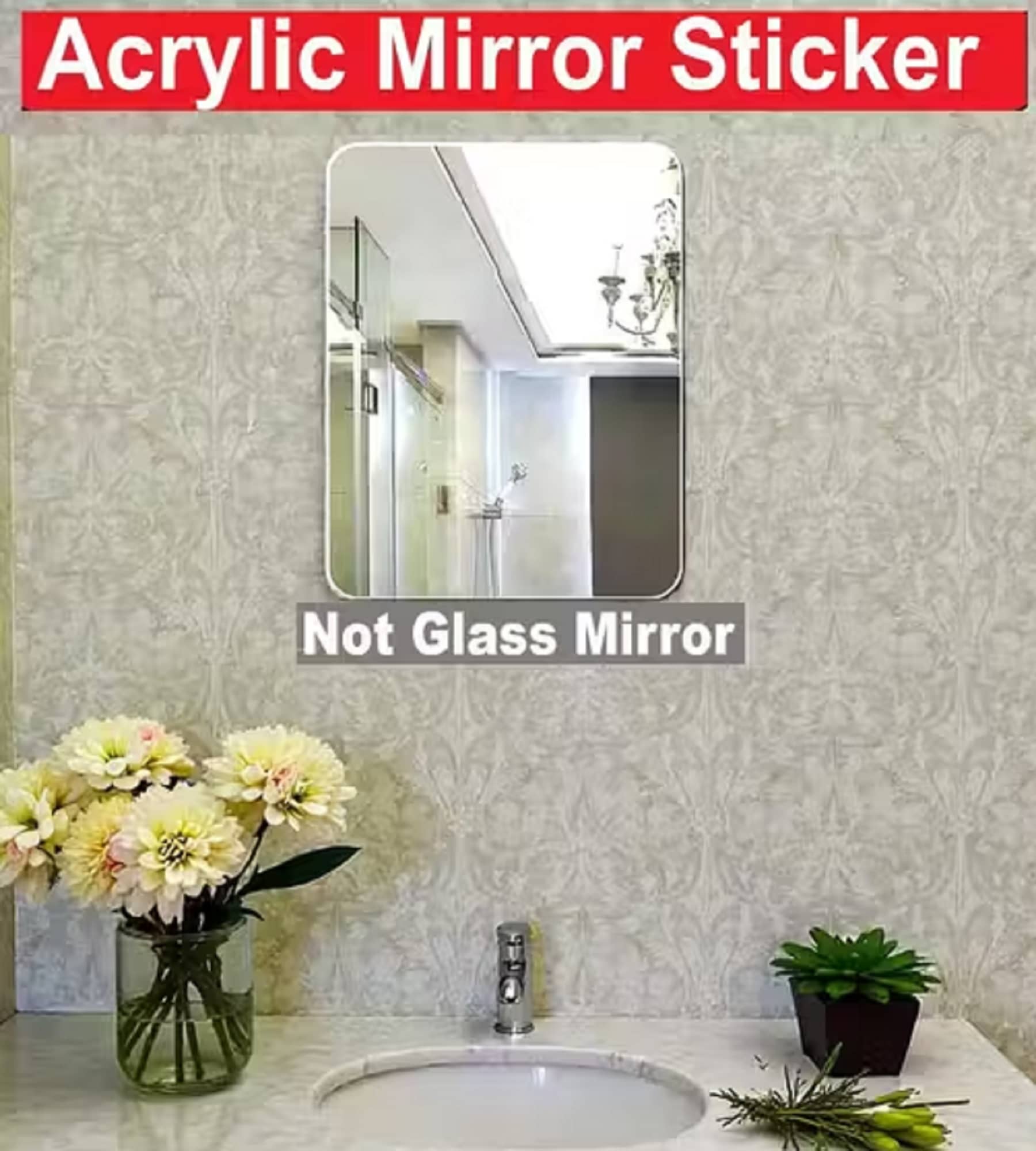 Sigaram 20x30 cm Rectangle Adhesive Mirror Sticker Frameless Wall Mirror K4869