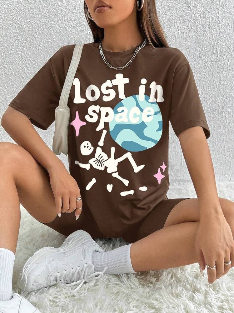 The Dry State Women Cotton Oversized Fit Round Neck T-Shirt ( Brown )