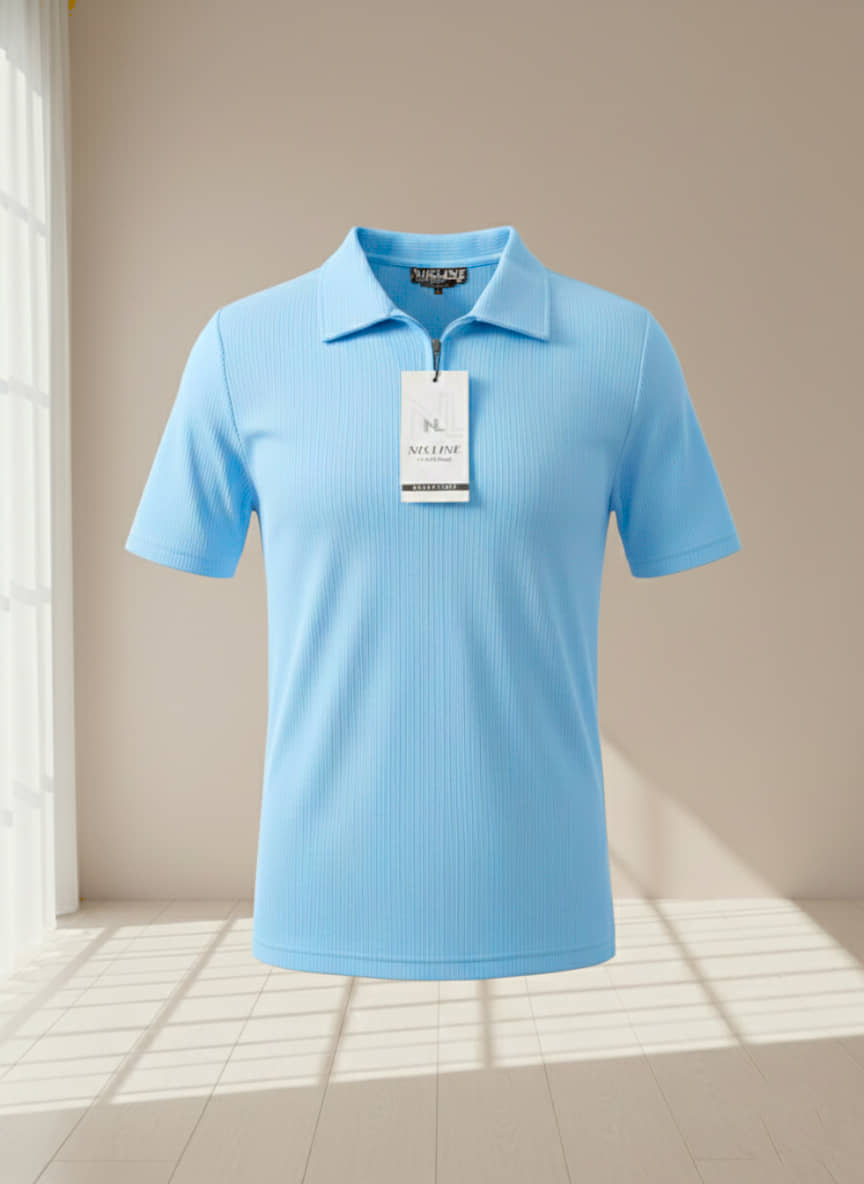 freaks Men Cotton Blend Regular Fit Striped T-Shirt ( Sky Blue )