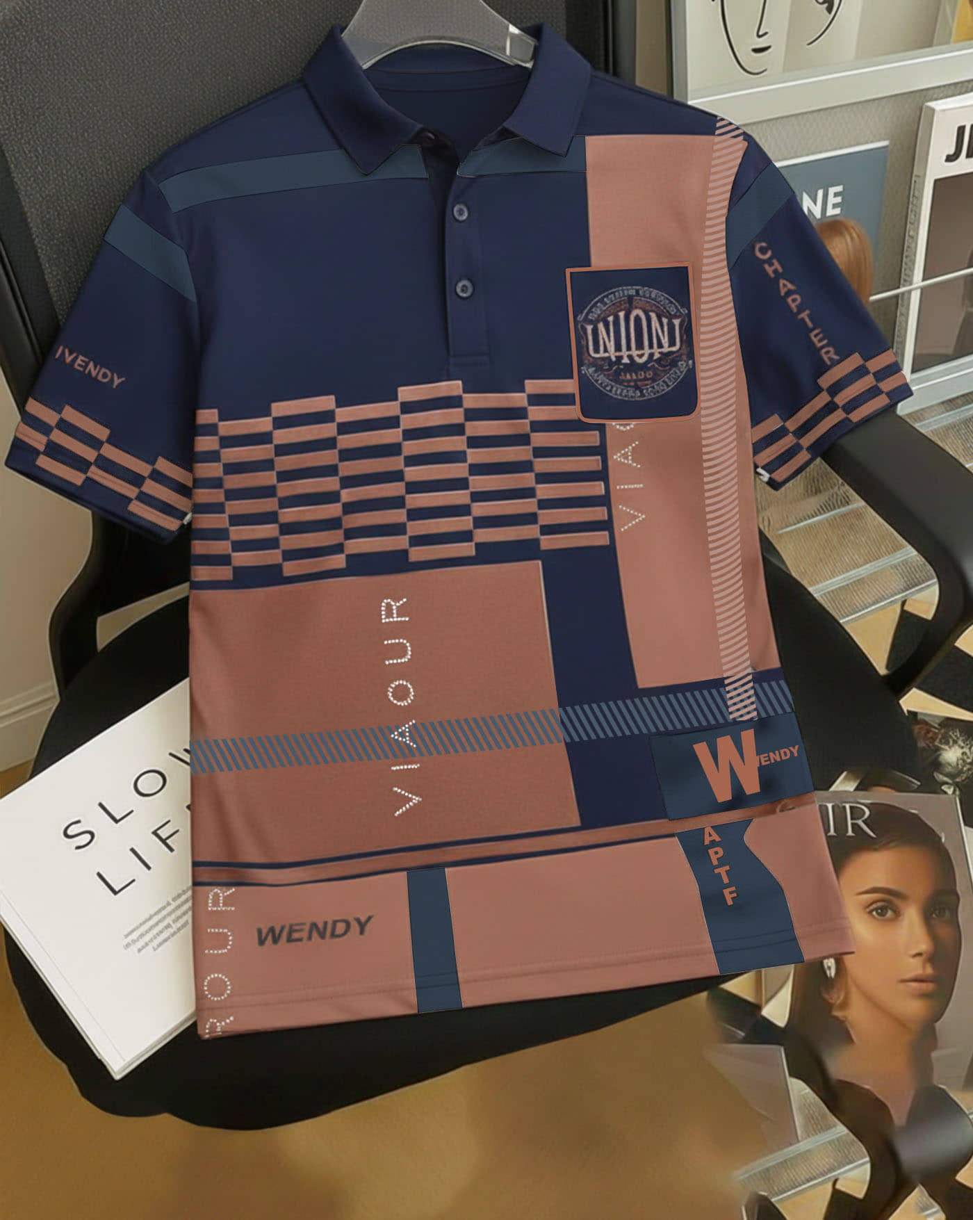 AUSK Men Cotton Blend Regular Fit Printed Polo T Shirt ( Blue )