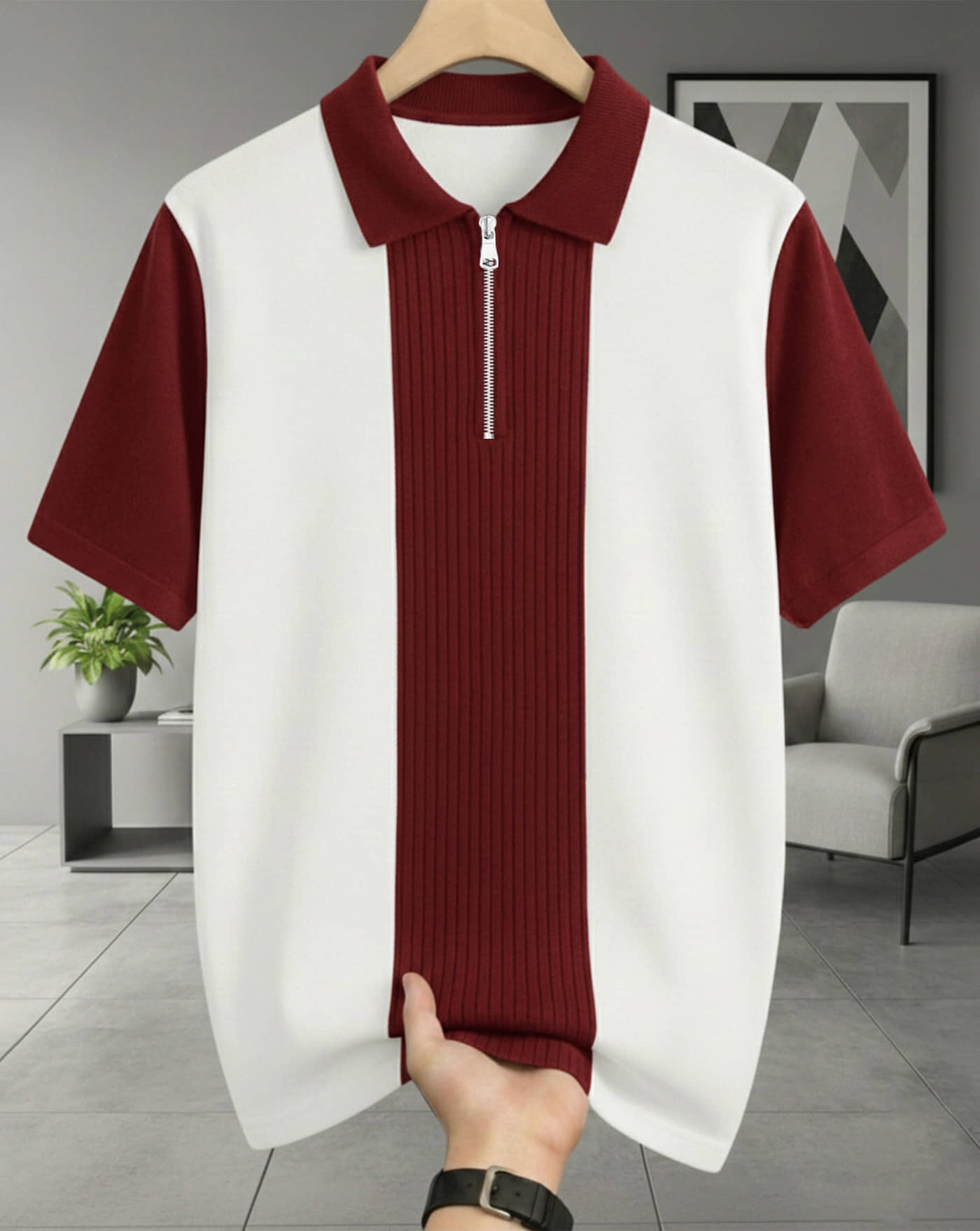 AUSK Men Cotton Blend Regular Fit Printed Polo T Shirt ( Beige )