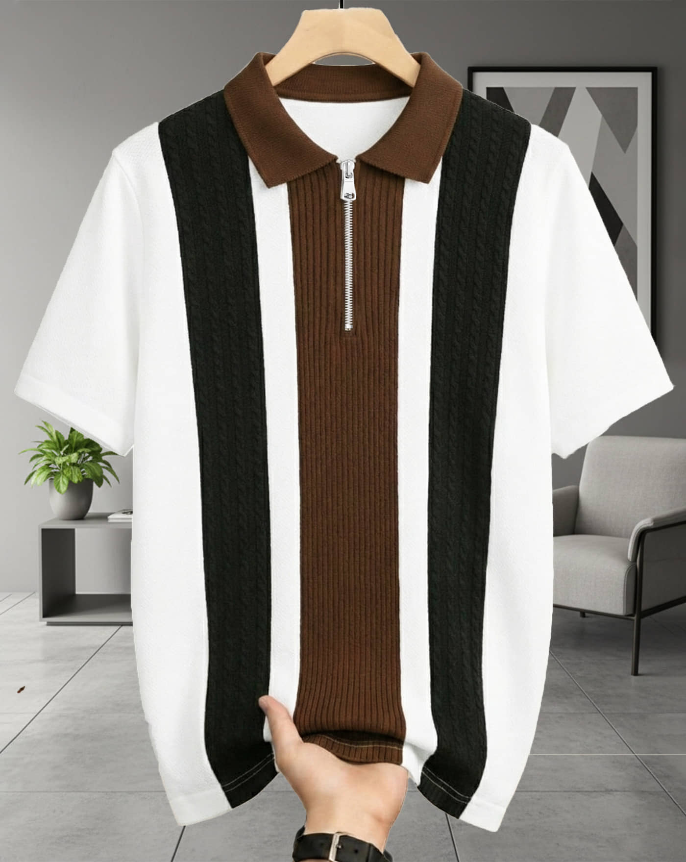 AUSK Men Cotton Blend Regular Fit Printed Polo T Shirt ( Coffee )