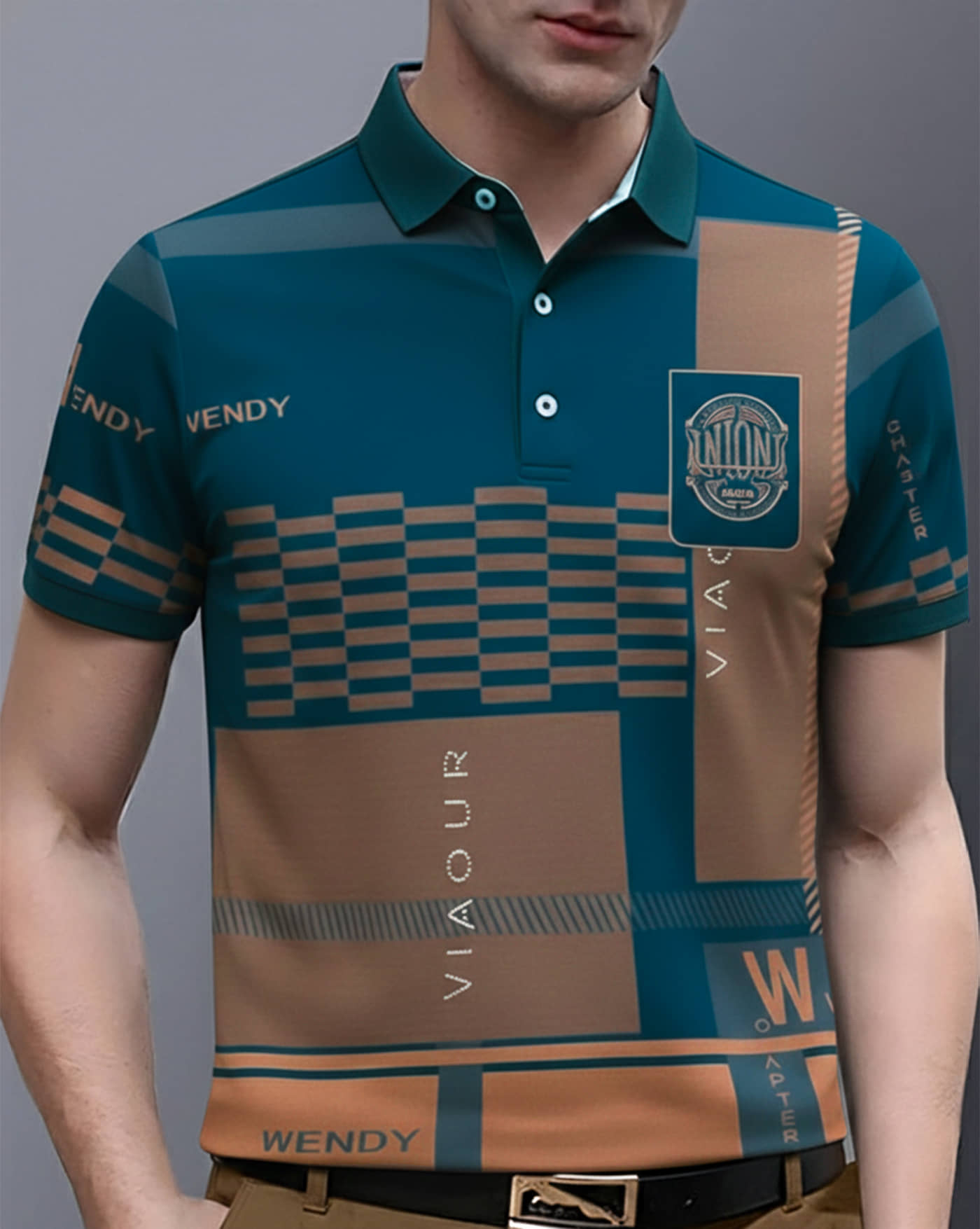 AUSK Men Cotton Blend Regular Fit Printed Polo T Shirt ( Teal Blue )