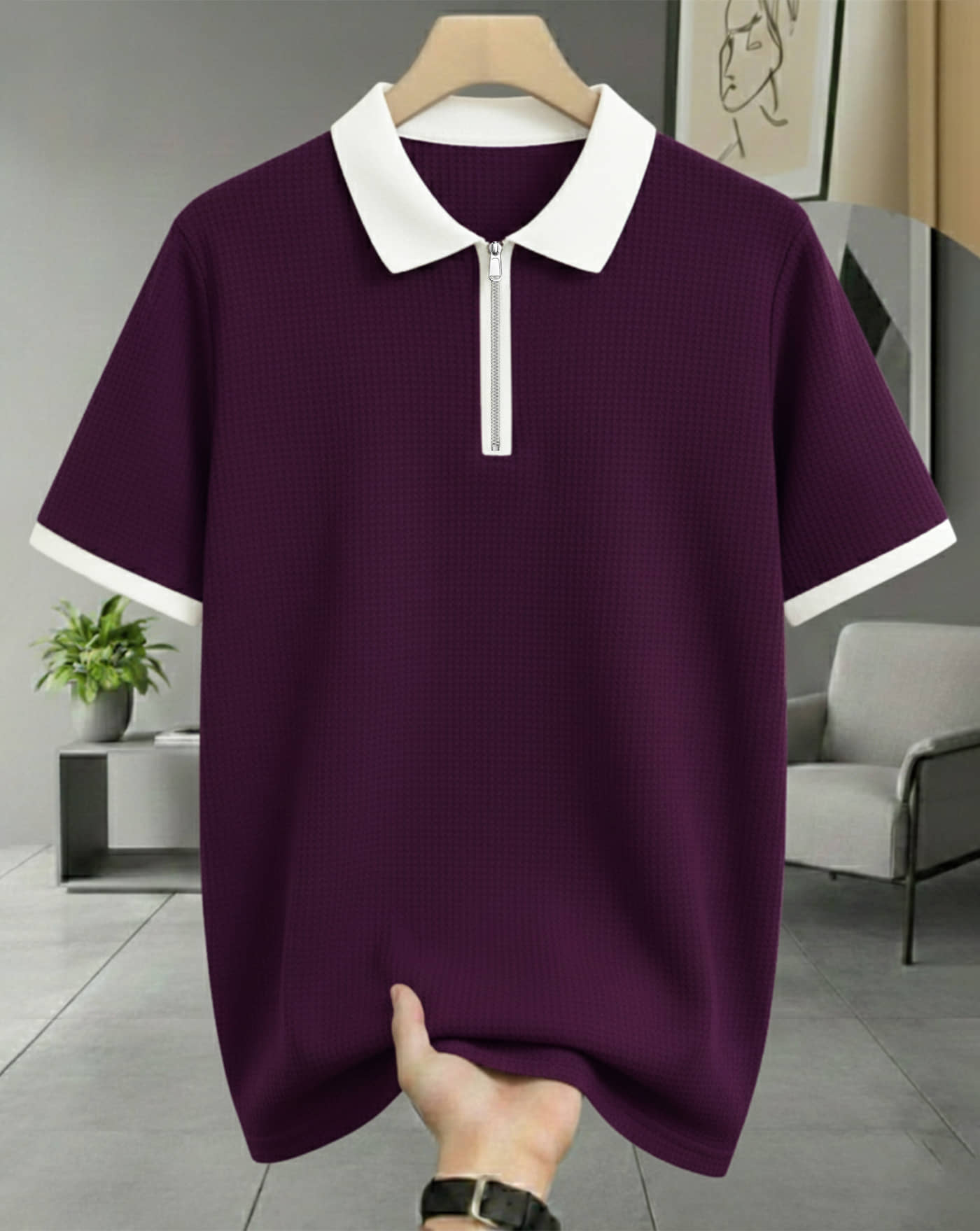 AUSK Men Cotton Blend Regular Fit Printed Polo T Shirt ( Beige )