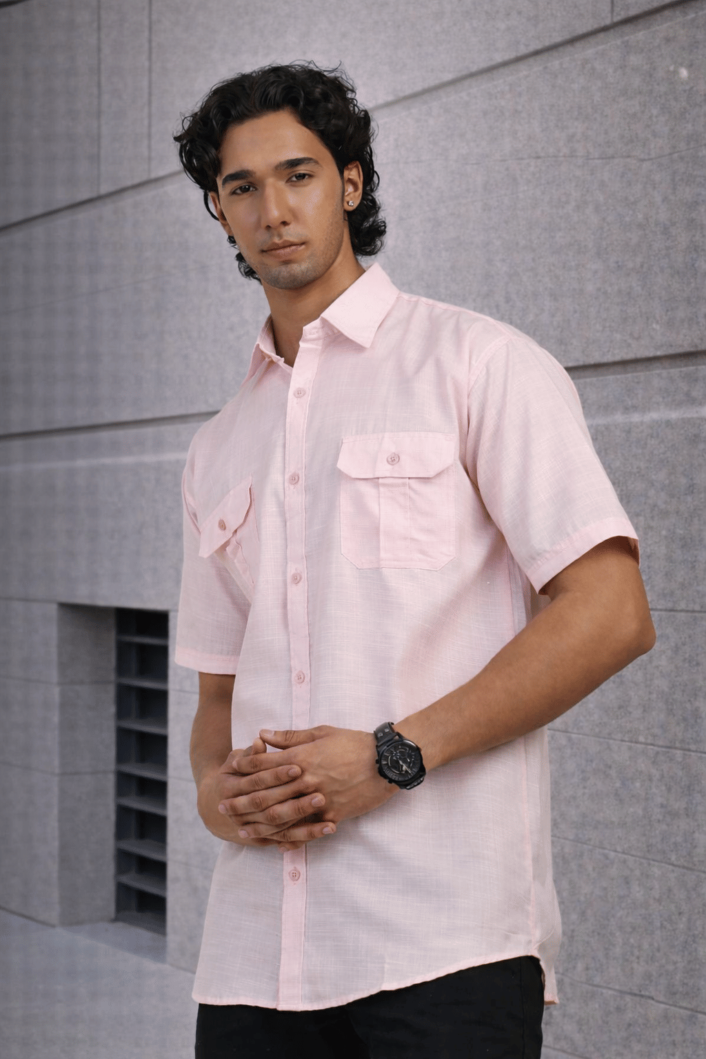 DESHBANDHU DBK 100% Cotton Regular Fit Self Design Half Sleeves Men's Casual Shirt - Pink ( Pack of 1 )