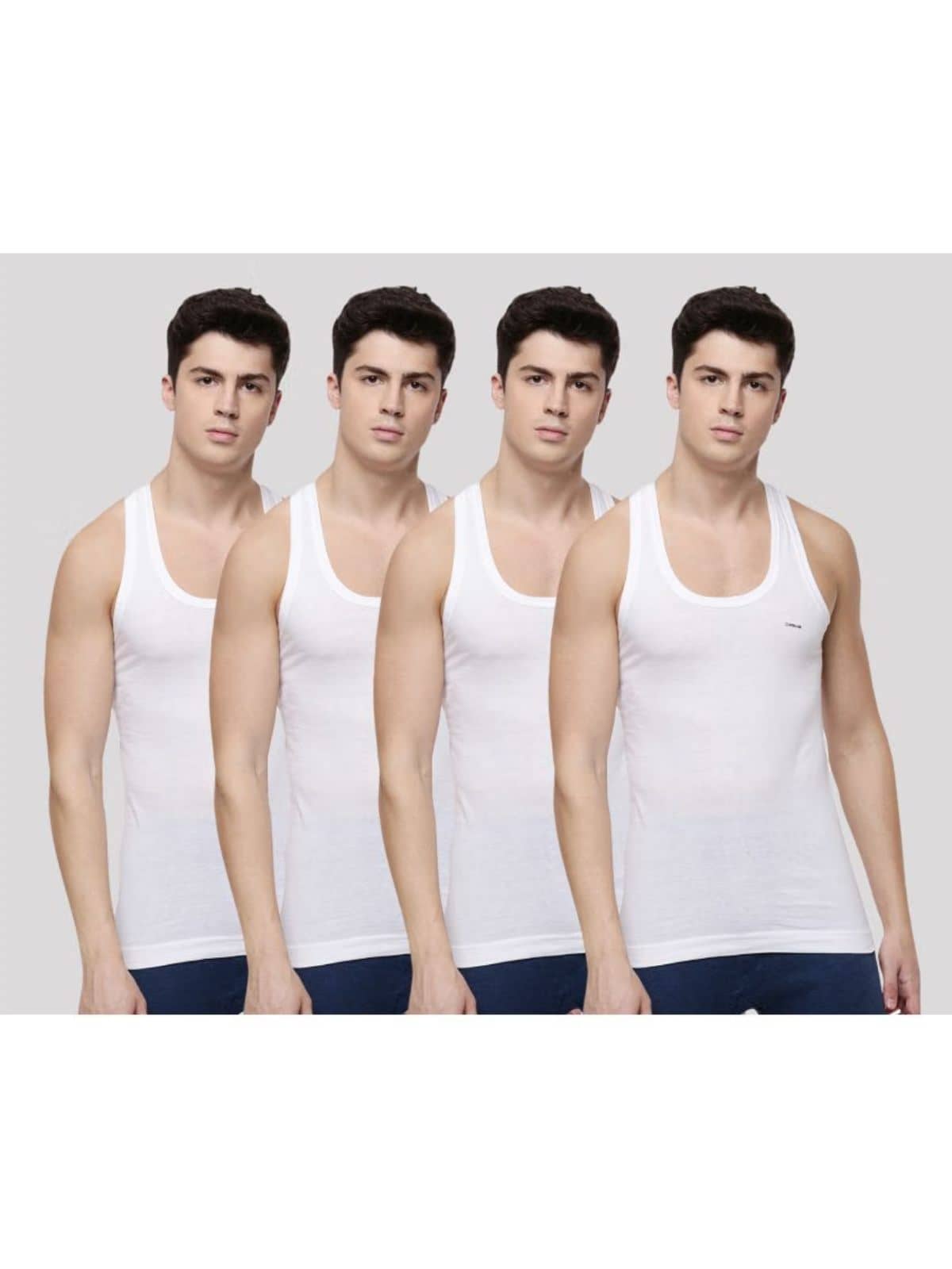 Dollar Bigboss Men's Pack of 4 Solid Combed Cotton Shrinkless Vest (Colour May Vary) - Nightwear & Loungewear | Buy online on ZillyBuy