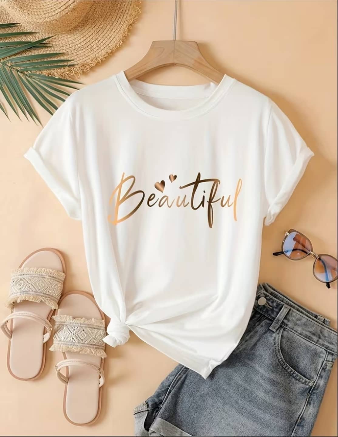 ELBATROSS Women Cotton Blend Printed Oversized Fit Round Neck T-Shirt ( White )