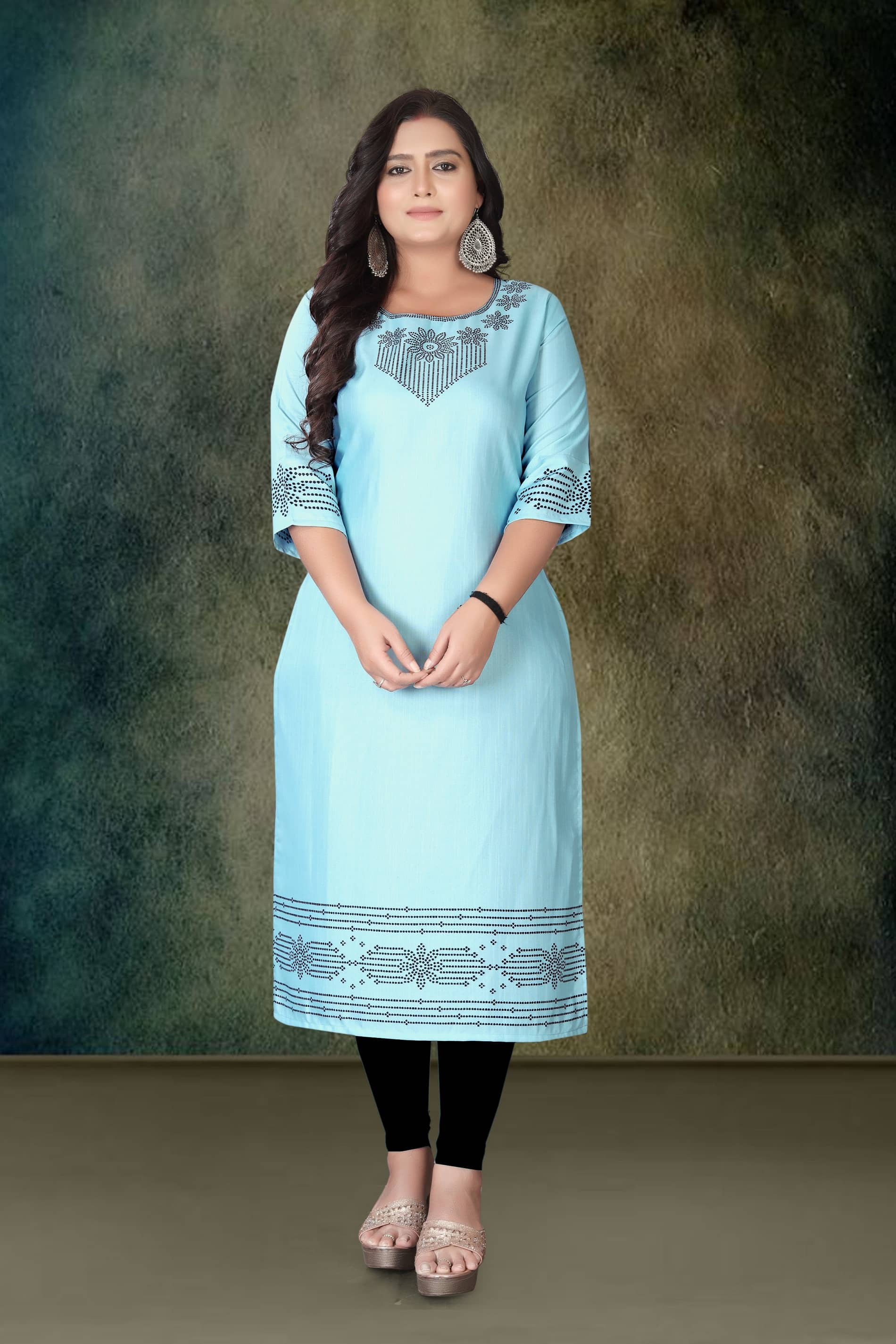 Hetsa Women Rayon Printed A-line Kurti ( Aqua Blue ) - Kurtis, Tunics | Buy online on ZillyBuy