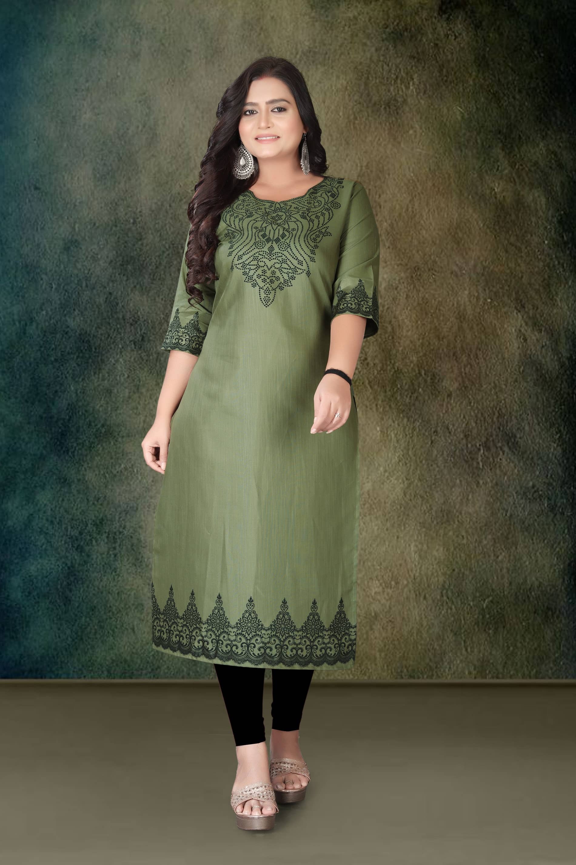 Hetsa Women Rayon Printed A-line Kurti ( Beige ) - Kurtis, Tunics | Buy online on ZillyBuy