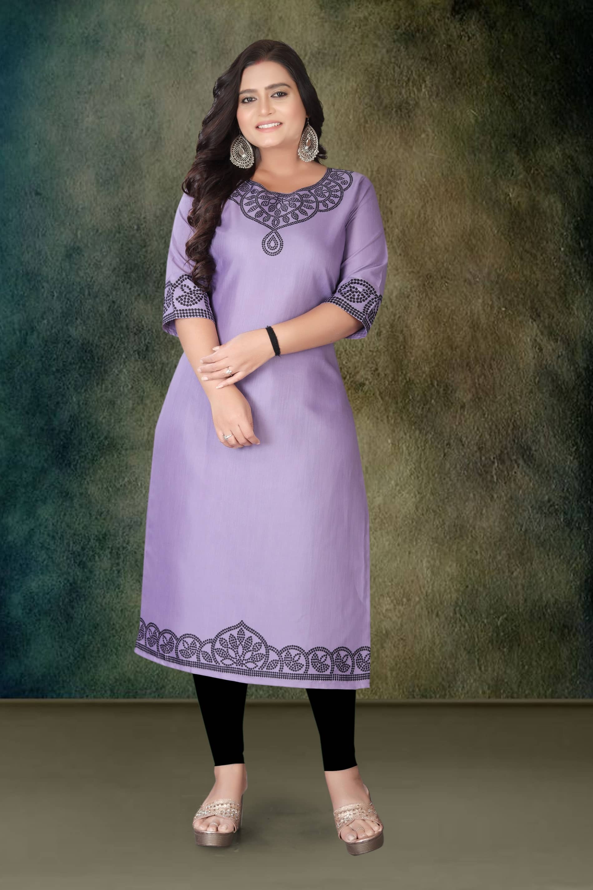 Hetsa Women Rayon Printed A-line Kurti ( Lavender ) - Kurtis, Tunics | Buy online on ZillyBuy
