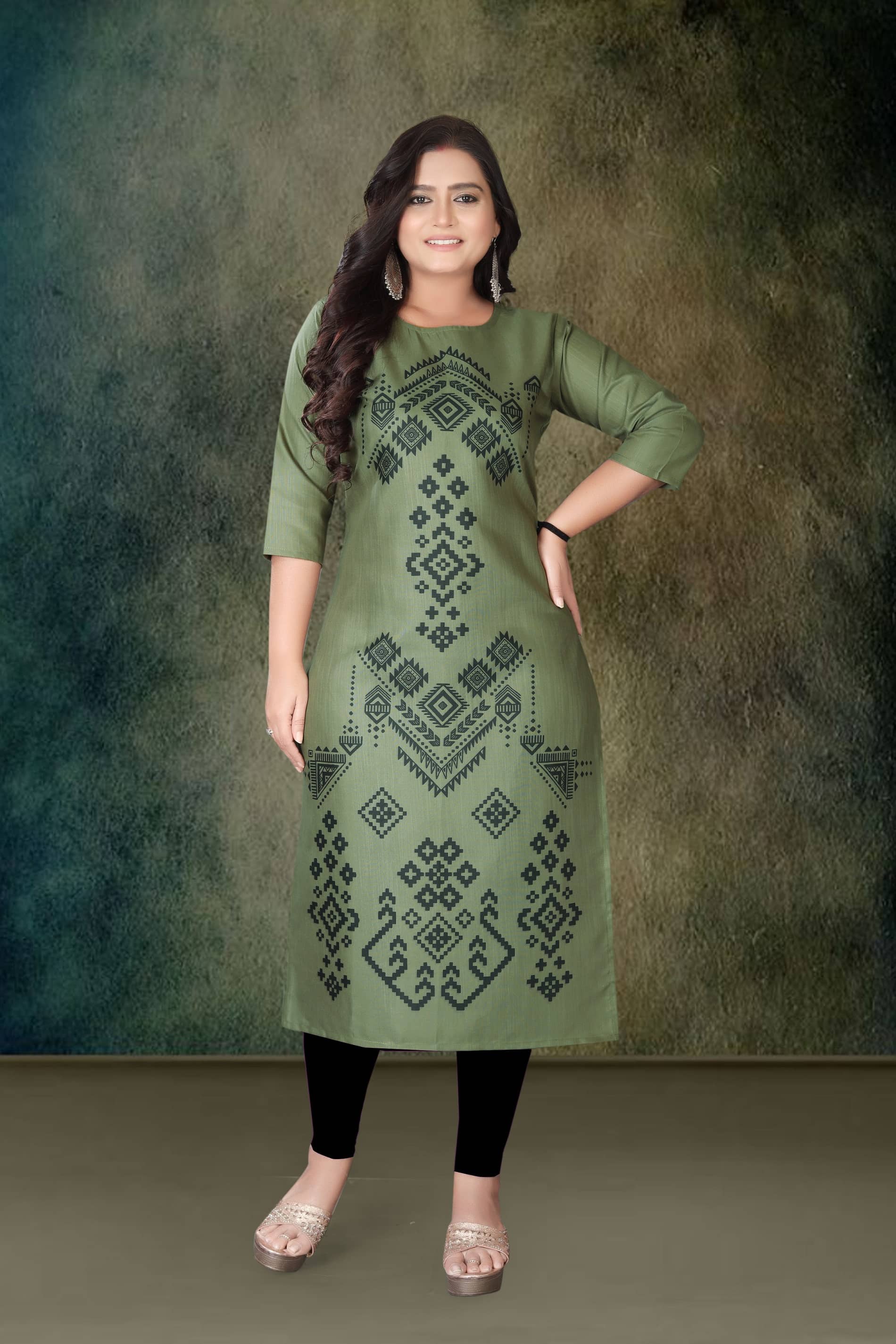 Hetsa Women Rayon Printed A-line Kurti ( Beige ) - Kurtis, Tunics | Buy online on ZillyBuy