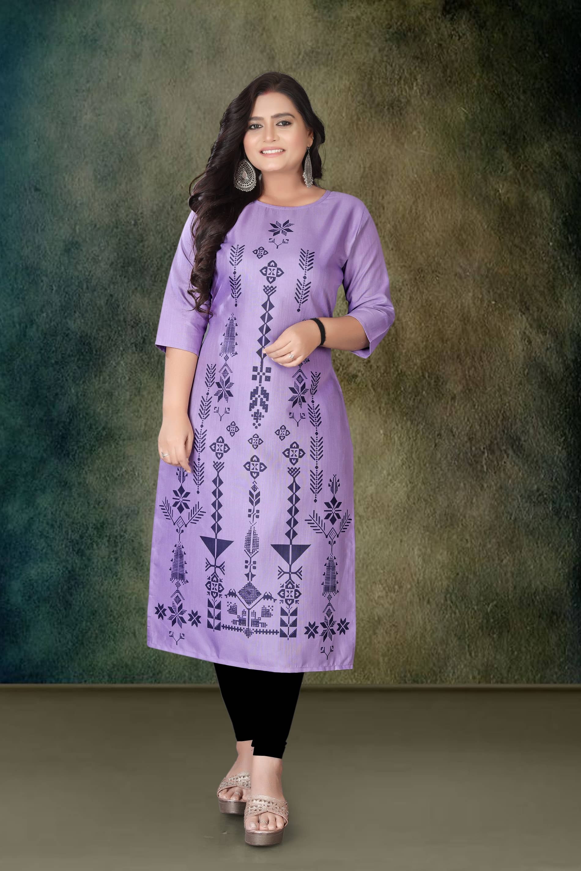 Hetsa Women Rayon Printed A-line Kurti ( Lavender ) - Kurtis, Tunics | Buy online on ZillyBuy