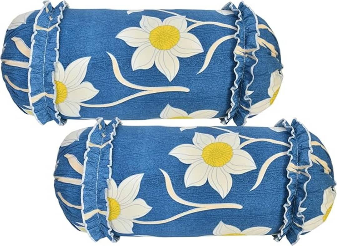 MAHALUXMI COLLECTION - Pack of 2 Poly Cotton Floral King Size Pillow Cover ( 81.28 cm(32) x 40.64 cm(16) ) - Blue
