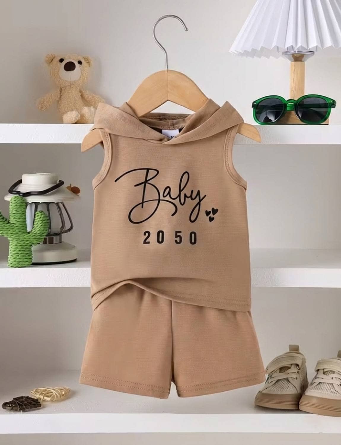 CUTEVIBE Pack of 1 Unisex Hosiery T-Shirt & Shorts Set ( Beige )