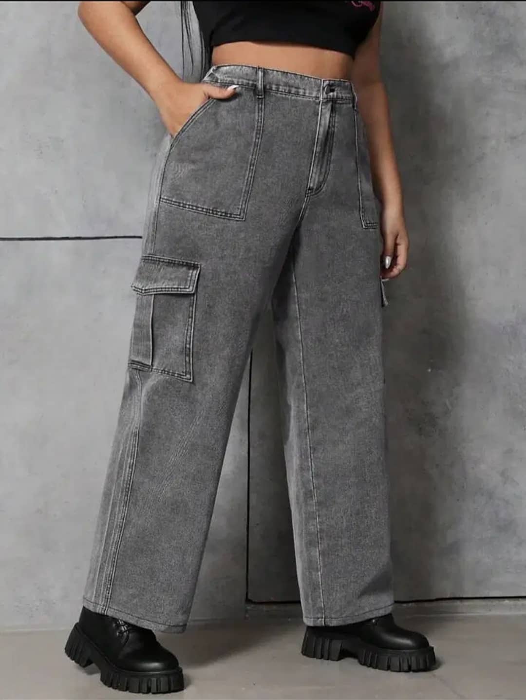GF Women's Cargos High-Rise Jeans ( Grey ) - Jeans | Buy online on ZillyBuy