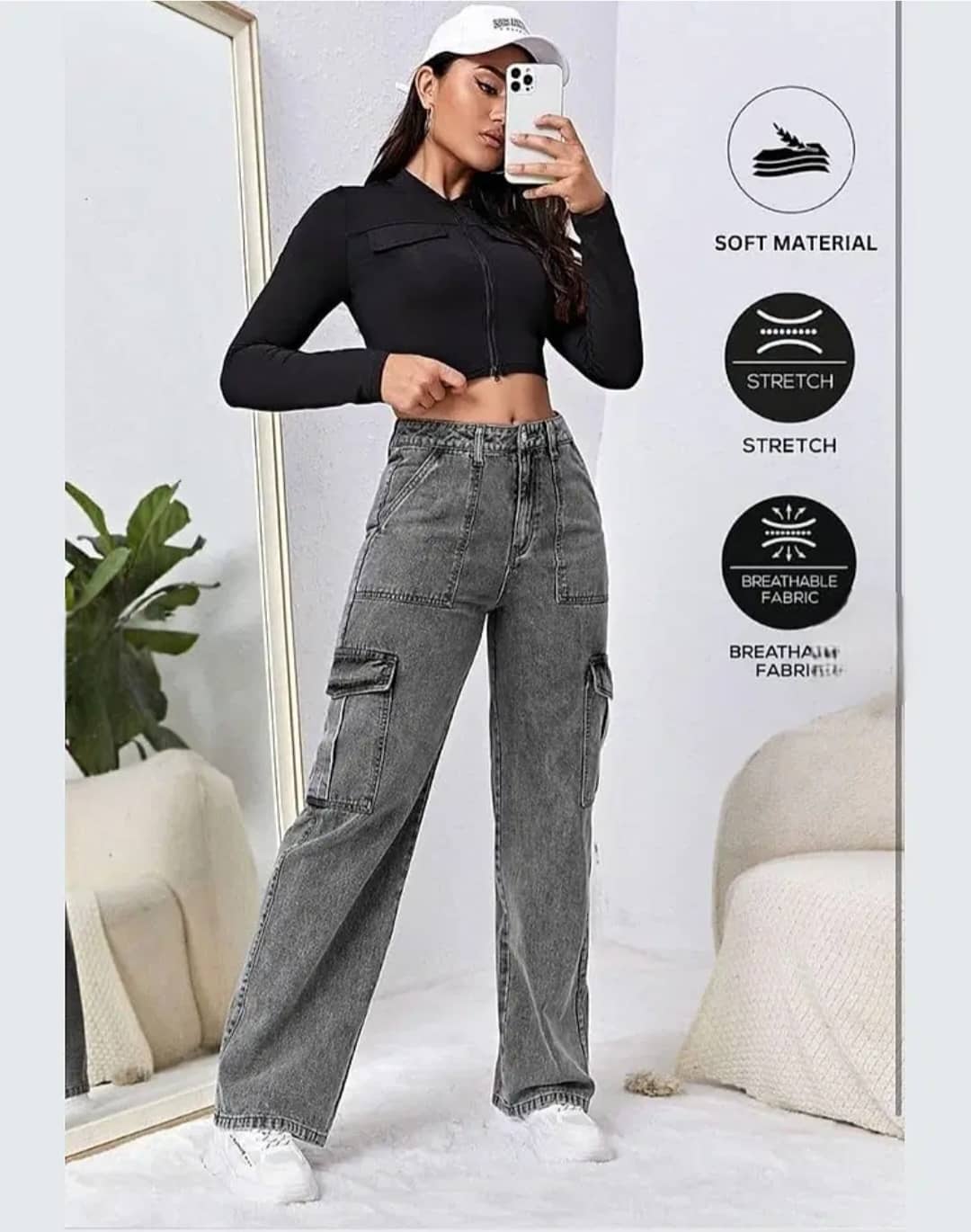 Gazal Fashions Women's Cargos High-Rise Jeans ( Grey ) - Jeans | Buy online on ZillyBuy
