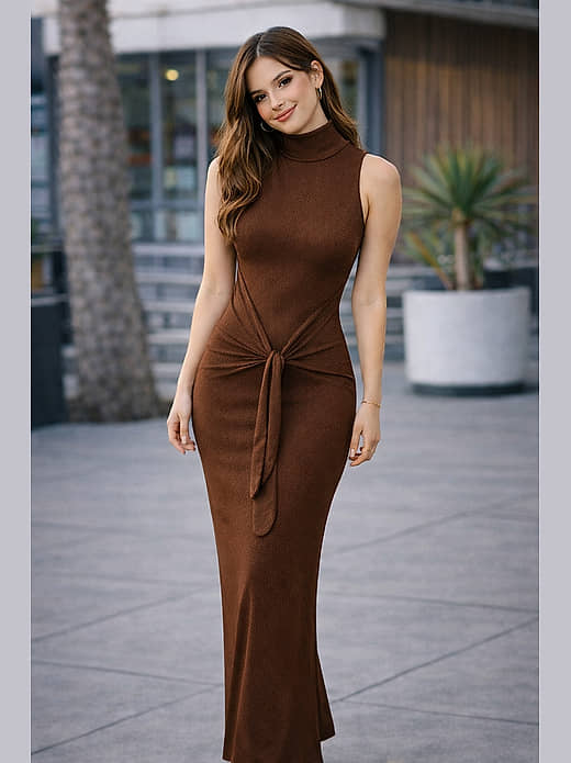 Buy clafoutis Women Polyester Solid Bodycon Dress ( Brown ) - Price ₹355