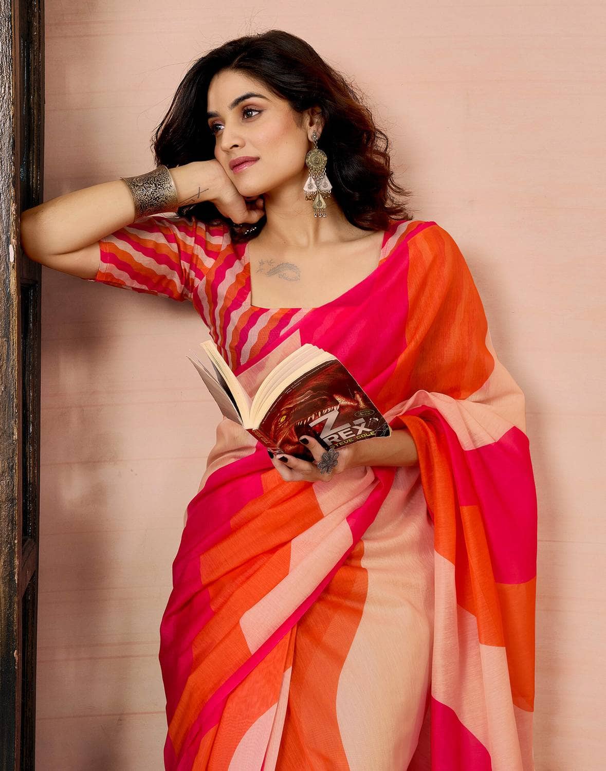 kiyan enterprise linen Printed Regular Saree With Unstitched Blouse Piece ( Multicolor ) - Sarees | Buy online on ZillyBuy