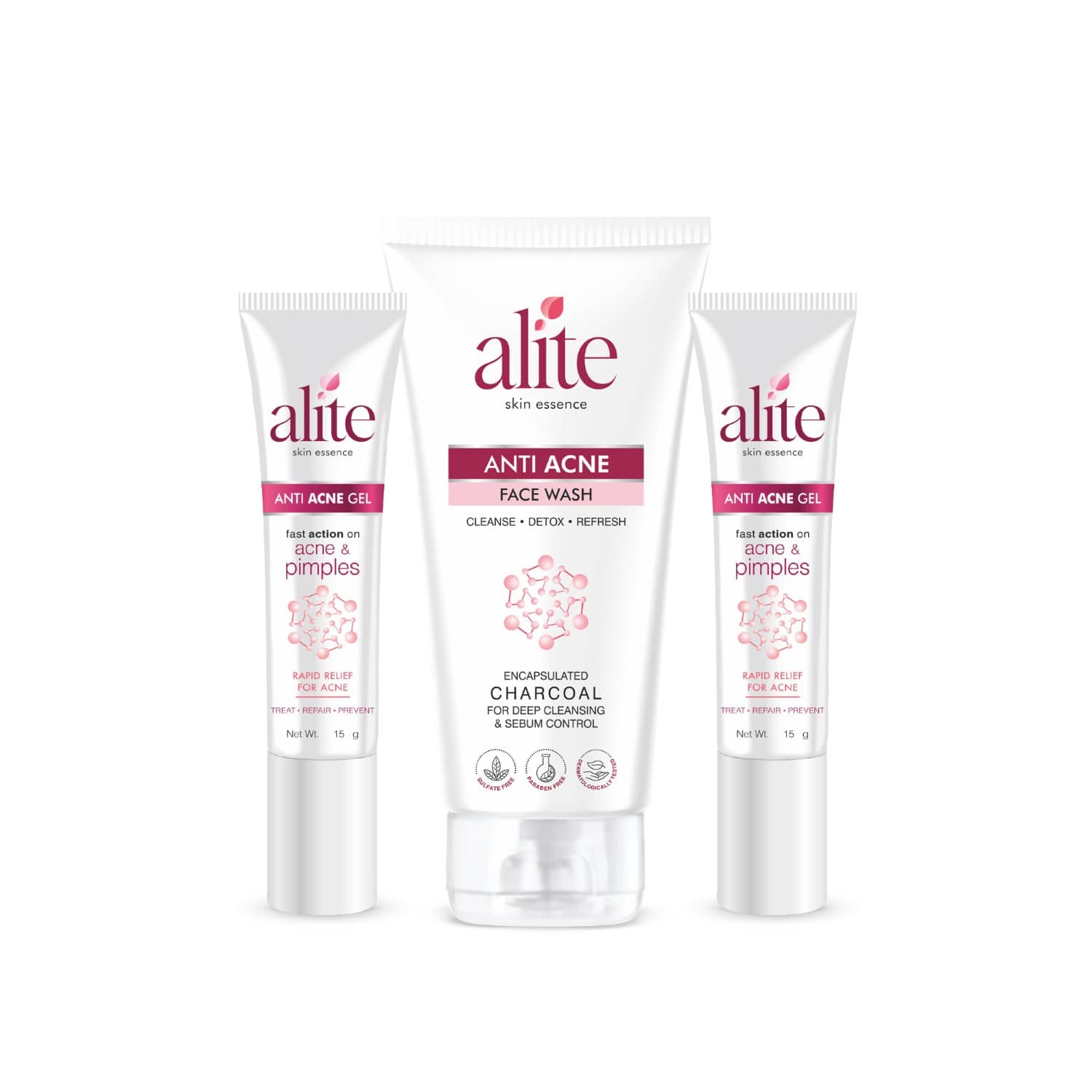 Alite Anti Acne Facewash with Charcoal 70g + (2) Anti Acne Gel 15g Combo Pack