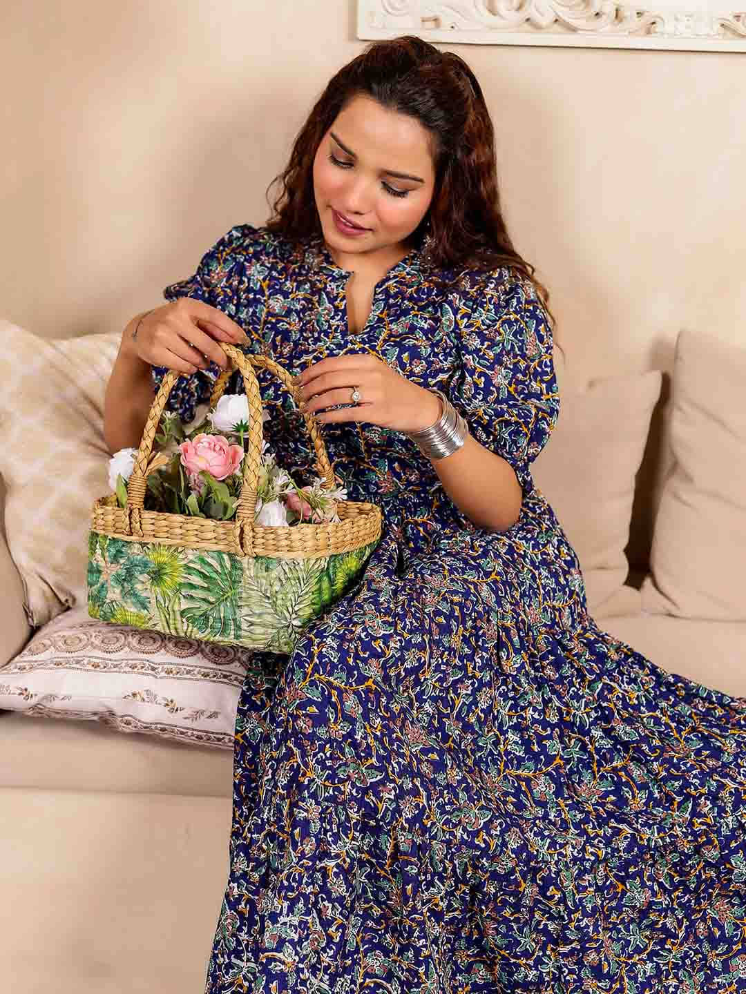 JASH CREATION Women Crepe Printed Fit & Flare Dress ( Blue )