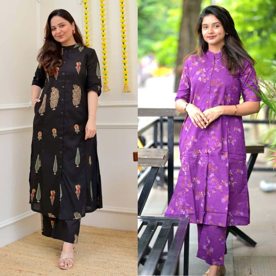 YAGNIK FASHION Women Cotton Blend Printed Straight Kurti With Salwar ( Multicolor )