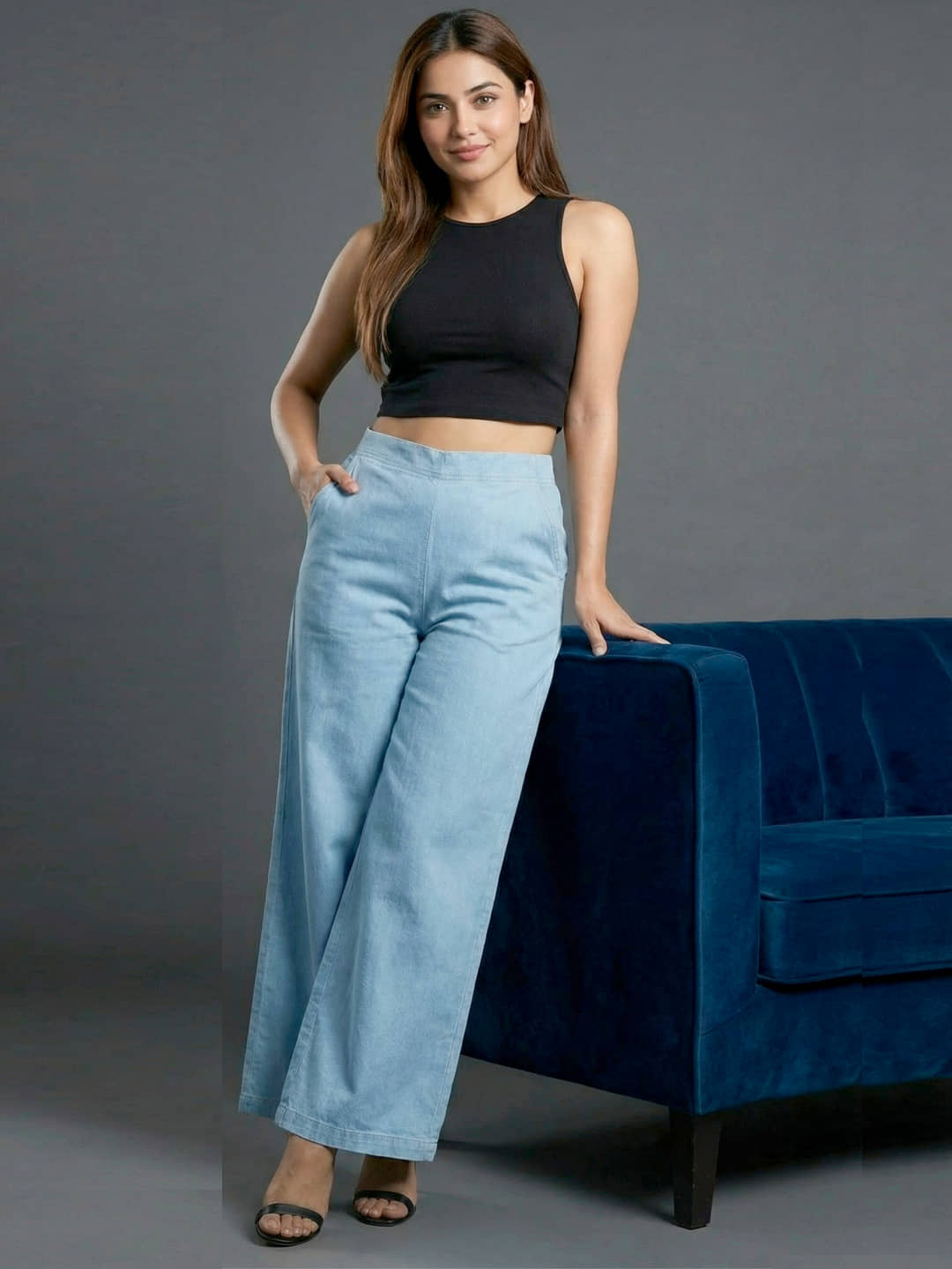 Addyvero Women Denim Casual Trousers ( Blue ) - Trousers | Buy online on ZillyBuy