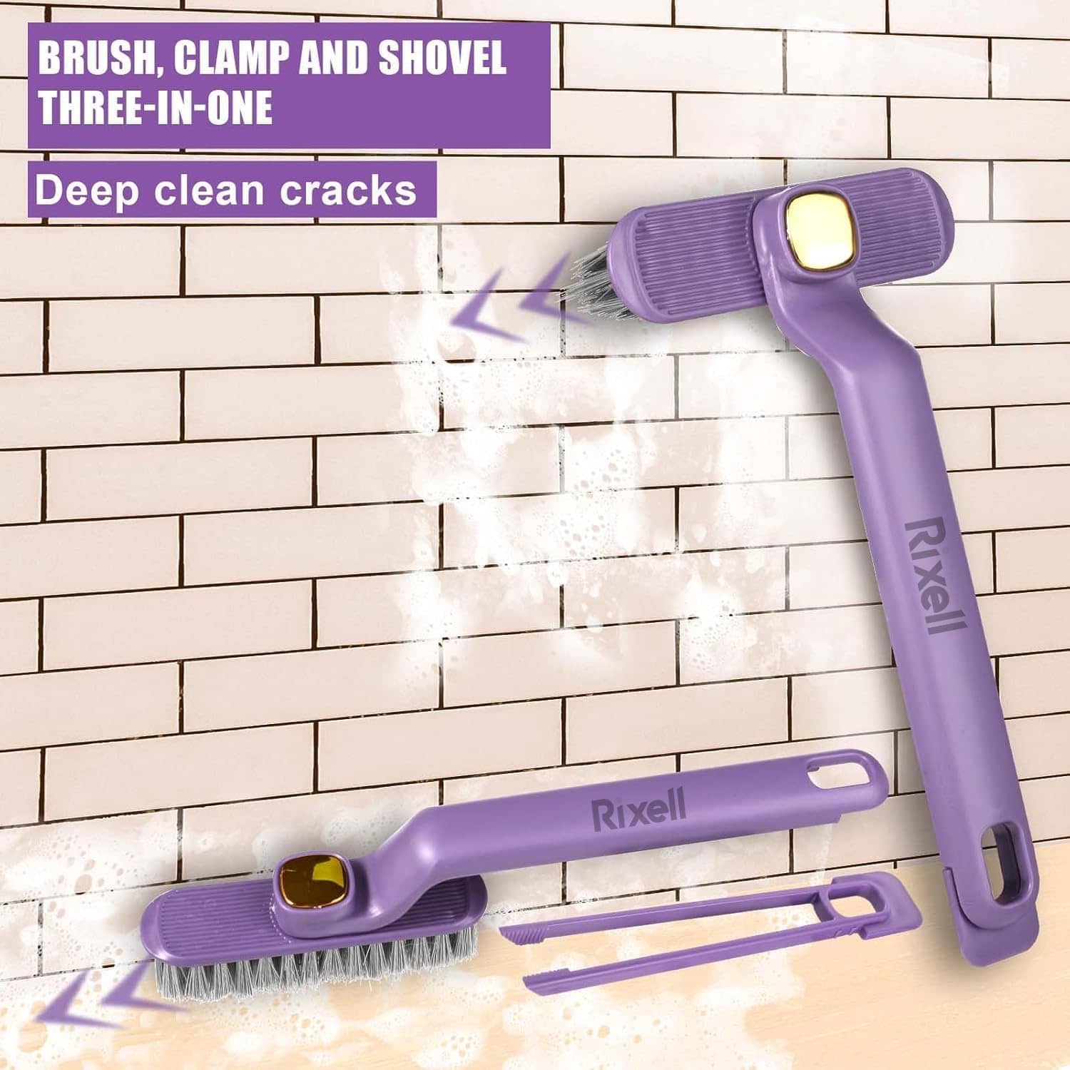 Multi-Function Rotating Crevice Cleaning Brush, Hard Bristle Crevice Gap Brush, 360 Degree Rotating