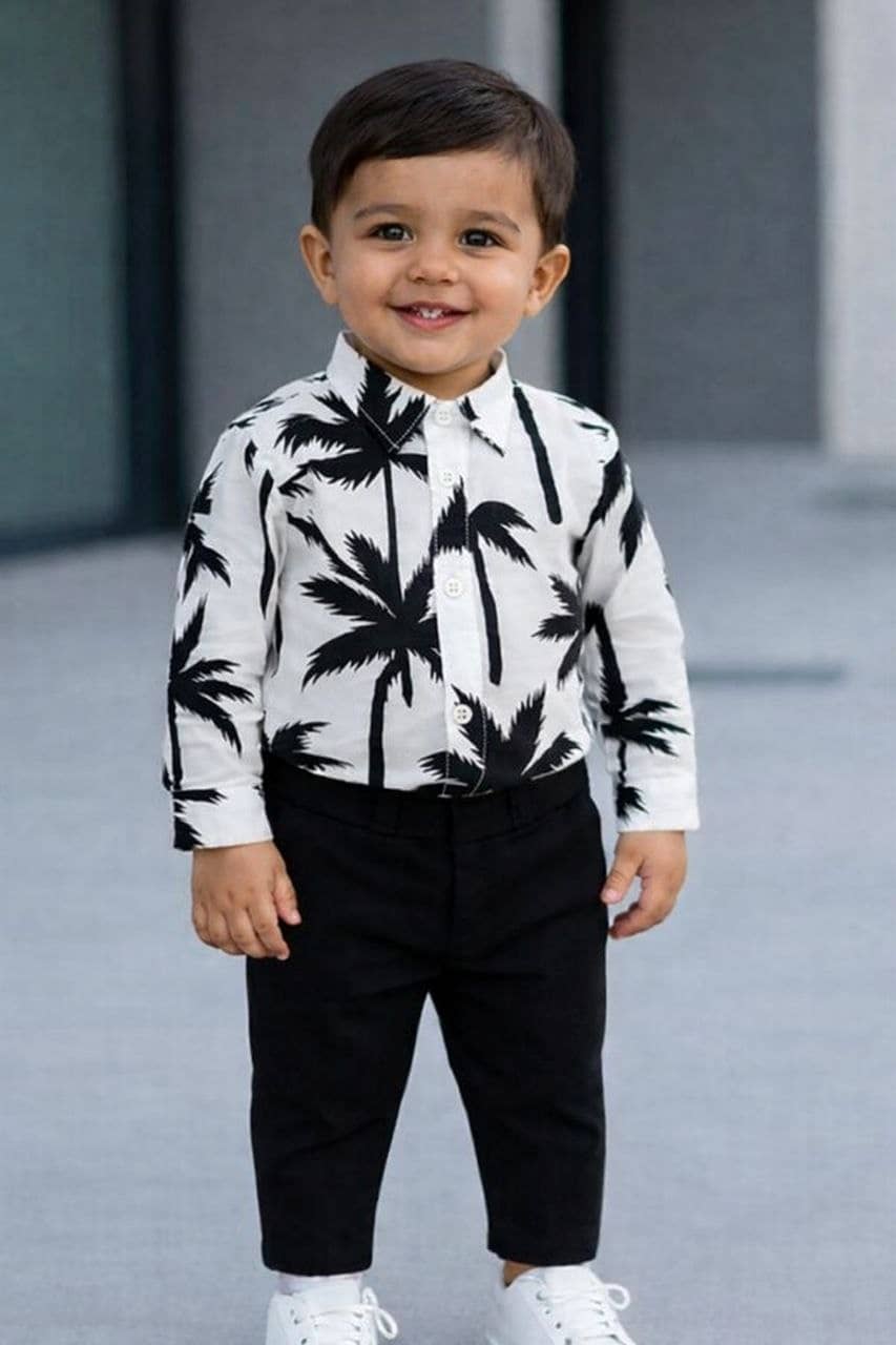 Ocvito Pack of 1 Boys Cotton Shirt & Pants Set ( Black )