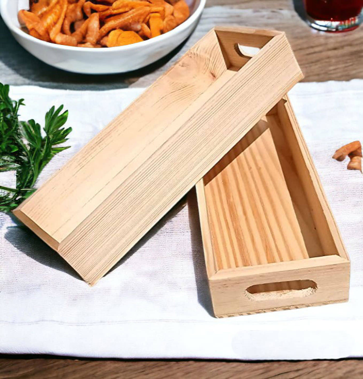 SWH Wooden Brown Food Container ( Set of 2 )