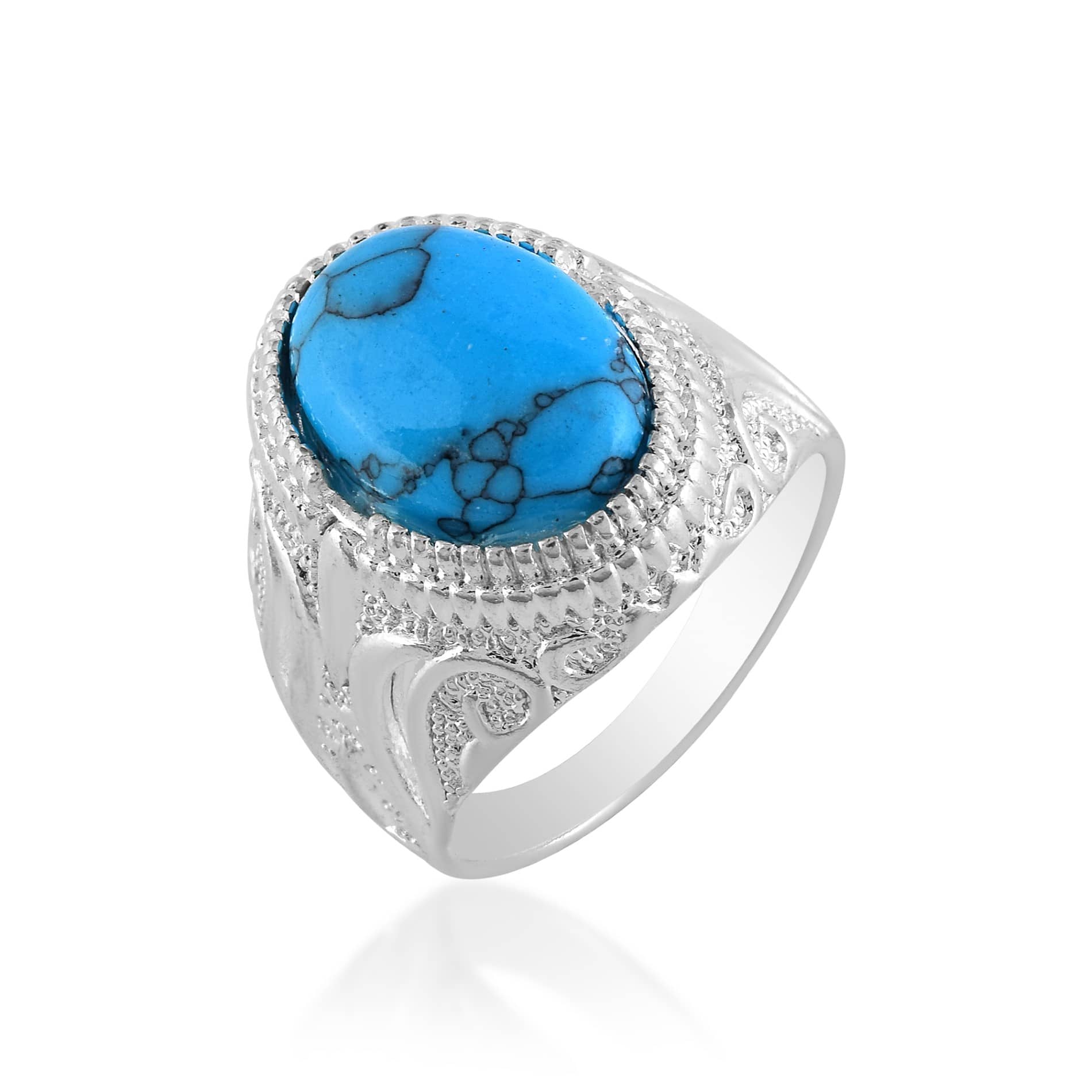 Vintage Sterling Silver Plated Turquoise Ring Oval Blue Finger Ring