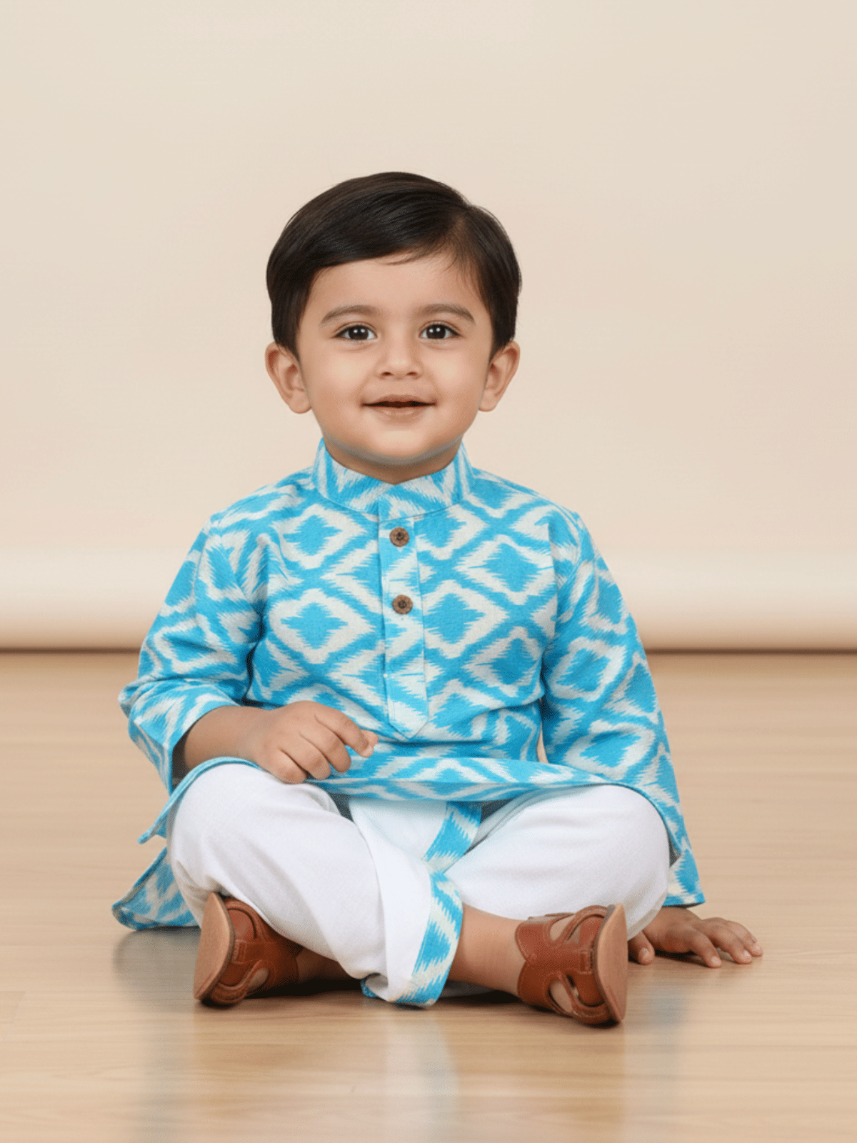 mustmom Baby Boys Cotton Blend Blue,White Dhoti Kurta Set ( Pack of 1 ) - Kurtas & Kurta Sets | Buy online on ZillyBuy