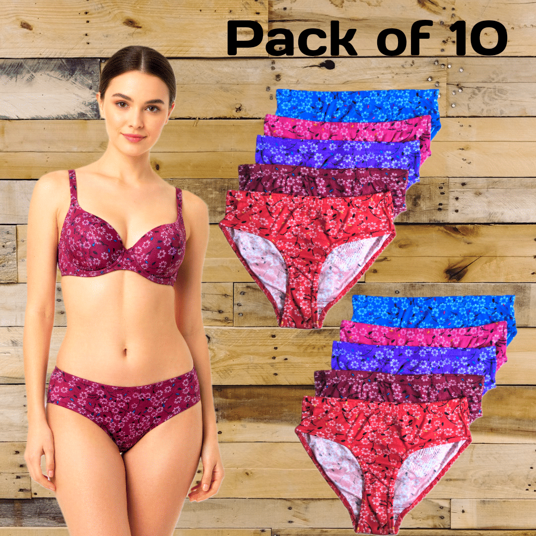 DOOZIE LOVEPLUS Pack of 10 Cotton Blend Bikini For Women ( Multicolor )
