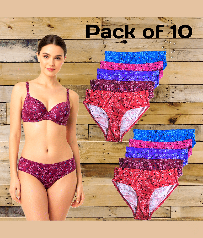 DOOZIE LOVEPLUS Pack of 10 Cotton Blend Bikini For Women ( Multicolor )