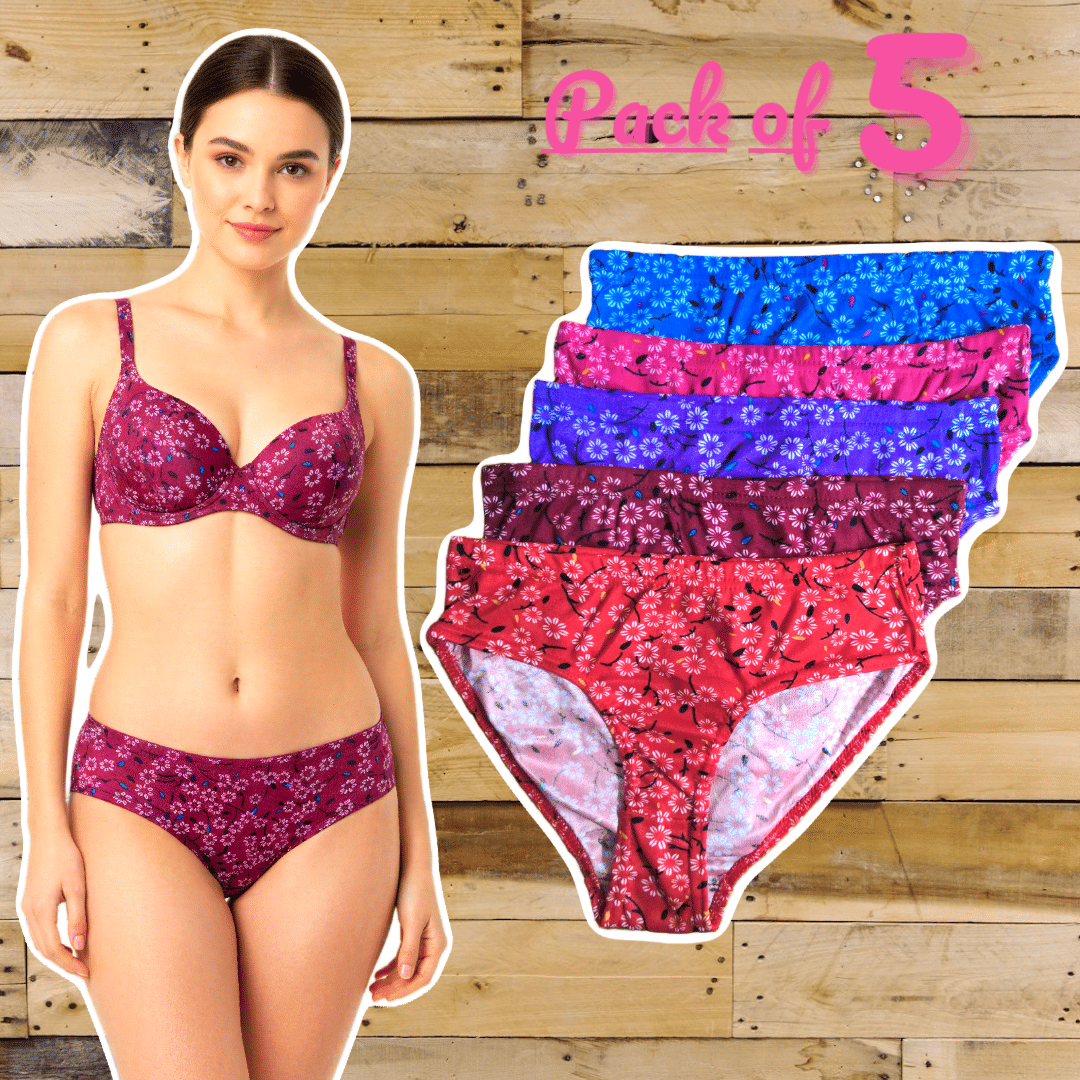 DOOZIE LOVEPLUS Pack of 5 Cotton Blend Bikini For Women ( Multicolor )