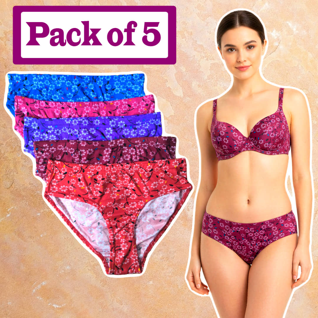 DOOZIE LOVEPLUS Pack of 5 Cotton Blend Bikini For Women ( Multicolor )