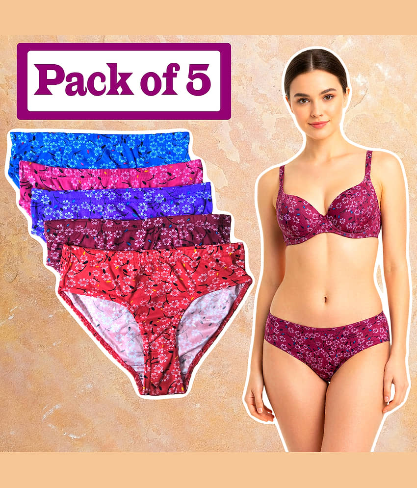 DOOZIE LOVEPLUS Pack of 5 Cotton Blend Bikini For Women ( Multicolor )