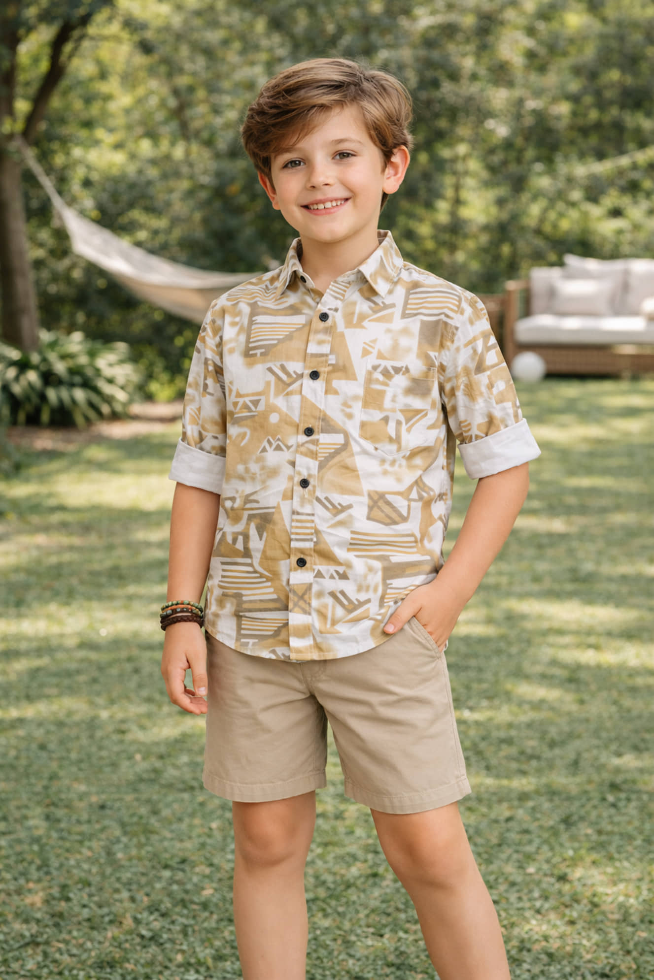 KIDS CLUB Pack of 1 Boys 100% Cotton Full Sleeves Shirt ( Beige )