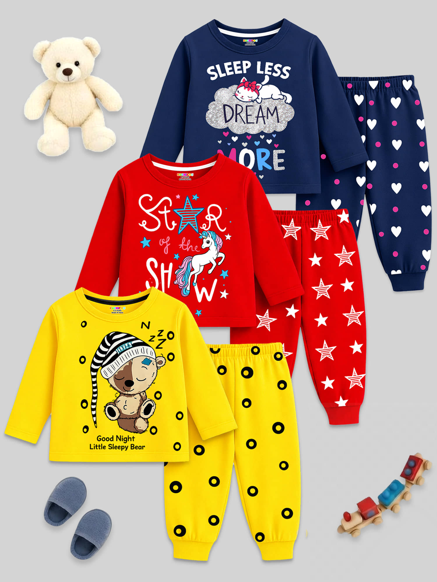 Kuchipoo Pack of 3 Girls Cotton Blend T-shirt & Pants ( Multicolor 12 )