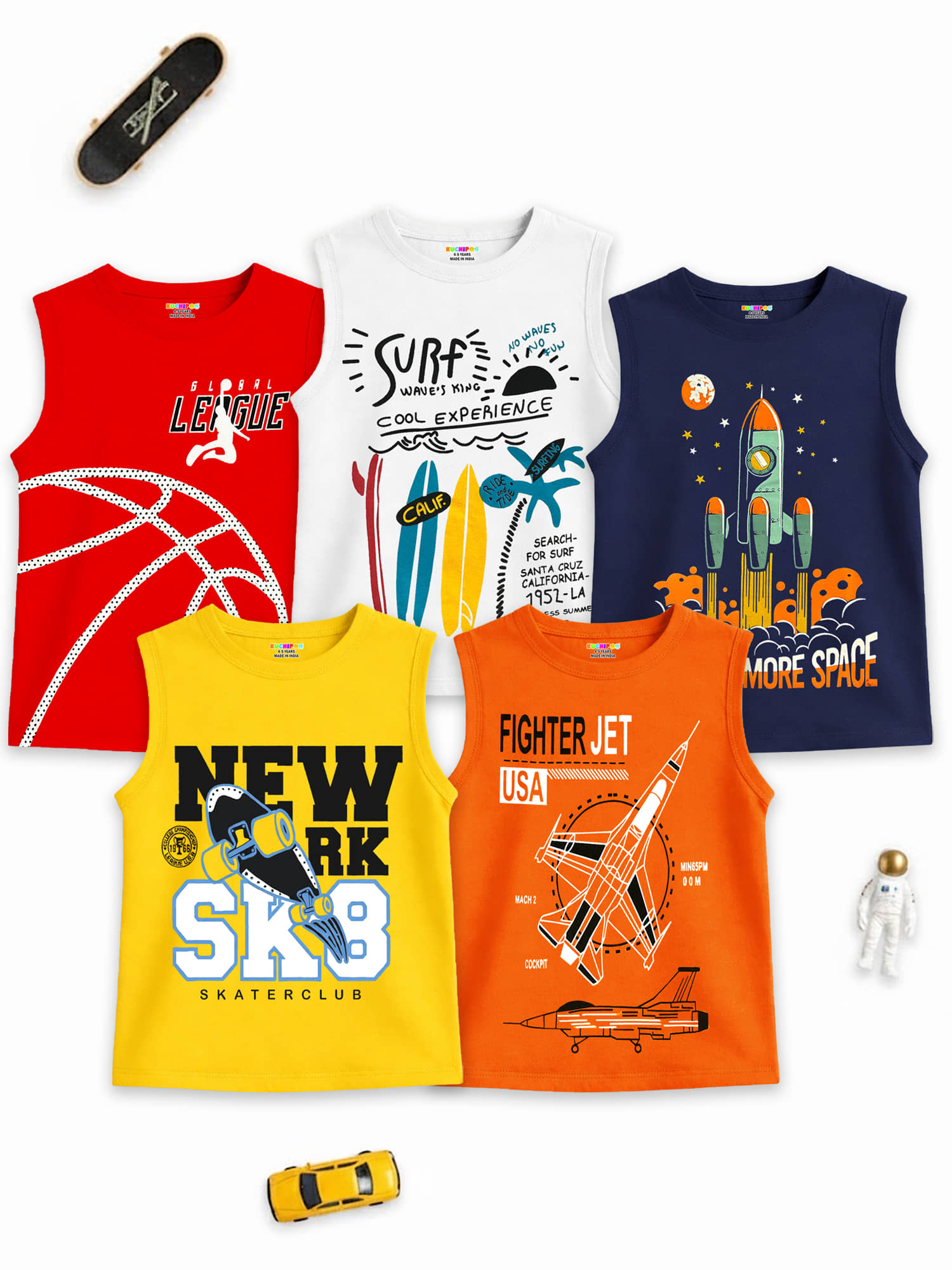 Kuchipoo Pack of 5 Boys Cotton Blend T-Shirt ( Multicolor 3 )