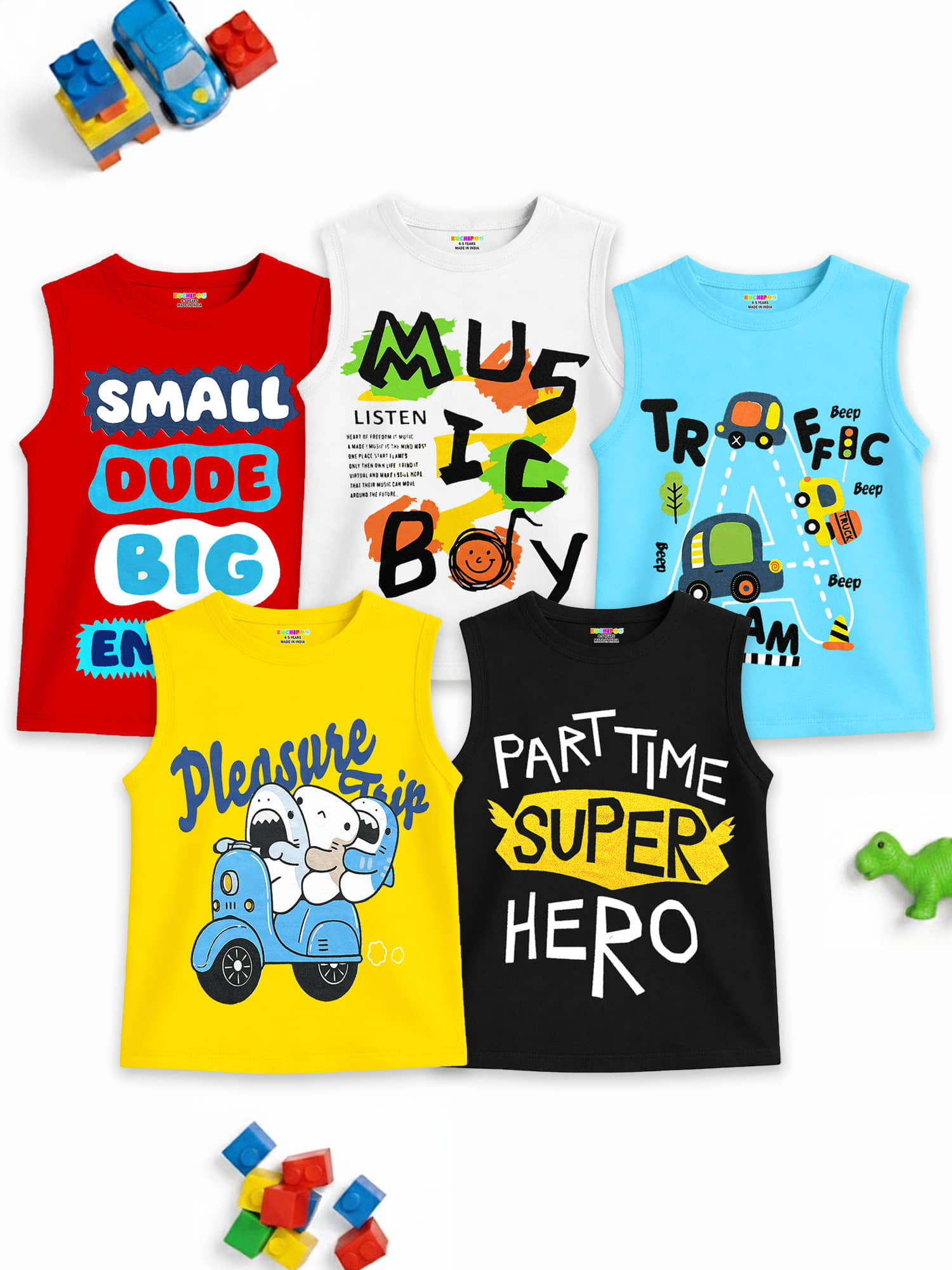 Kuchipoo Pack of 5 Boys Cotton Blend T-Shirt ( Multicolor 2 )