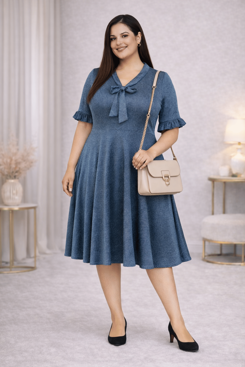 PrettyPlus by Desinoor.com Women Lycra Embellished A-line Dress ( Teal )