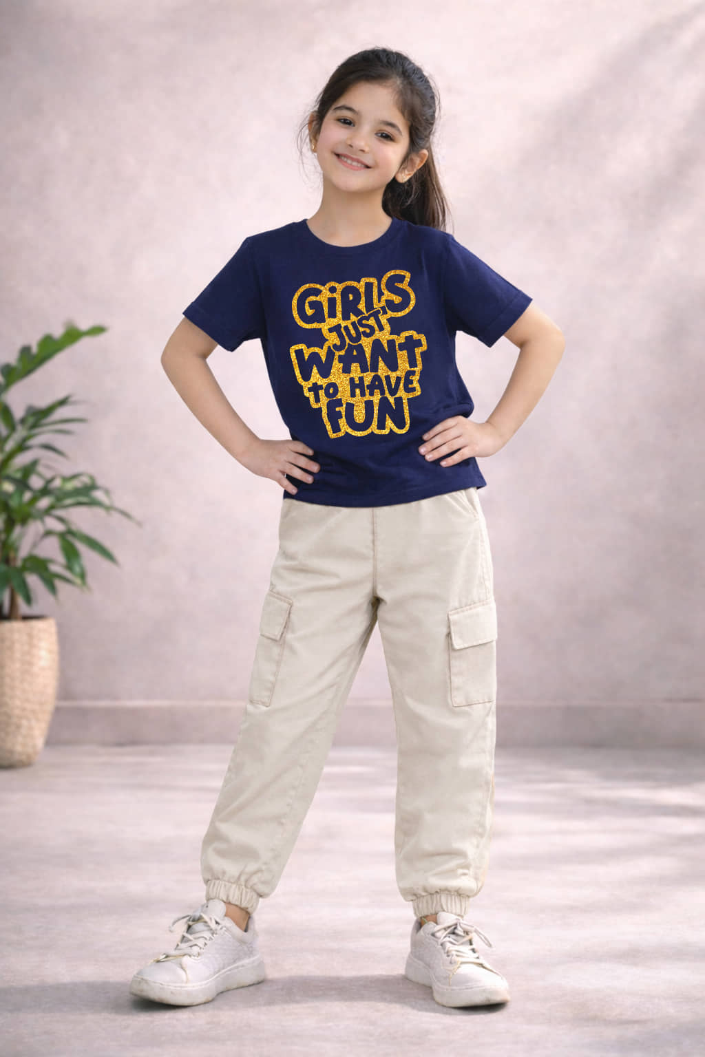 Trampoline Pack of 1 Girls Cotton Blend T-shirt & Cargos ( Multicolor )