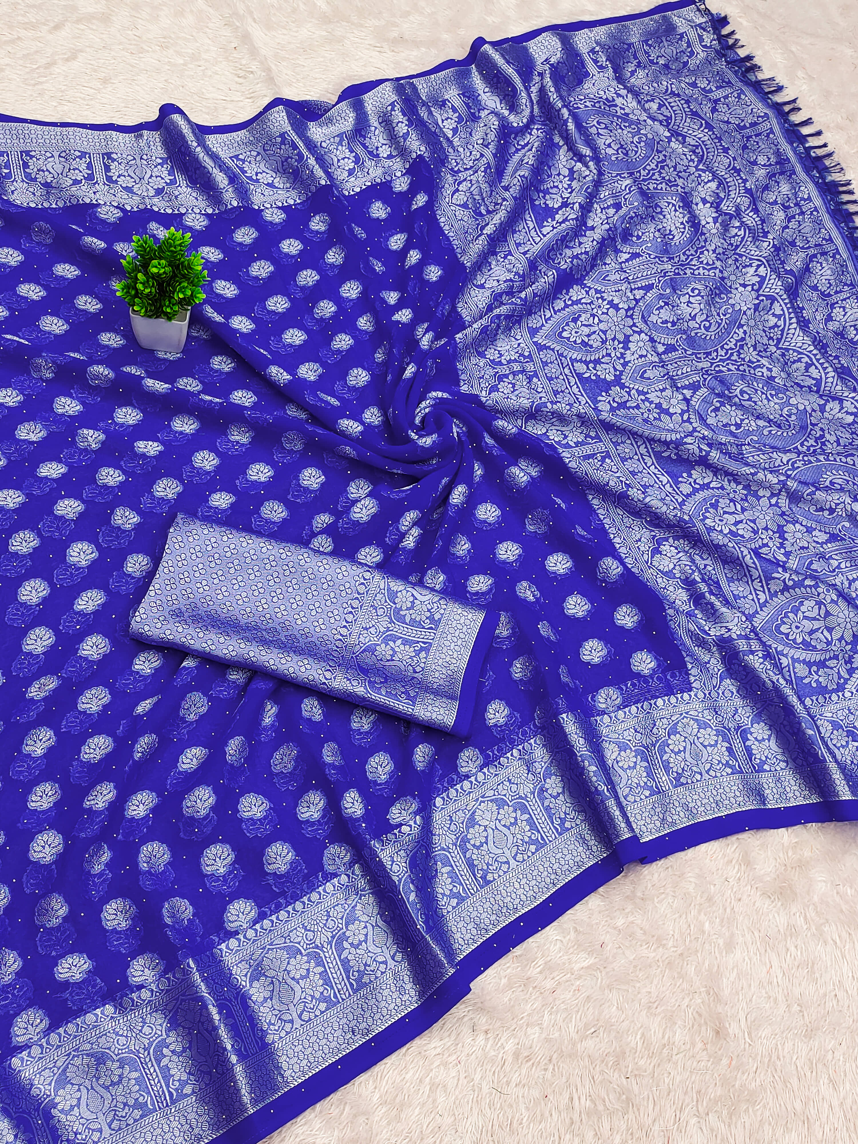 HEMA SILK MILLS Georgette Woven Regular Saree With Unstitched Blouse Piece ( Rama ) - Sarees | Buy online on ZillyBuy