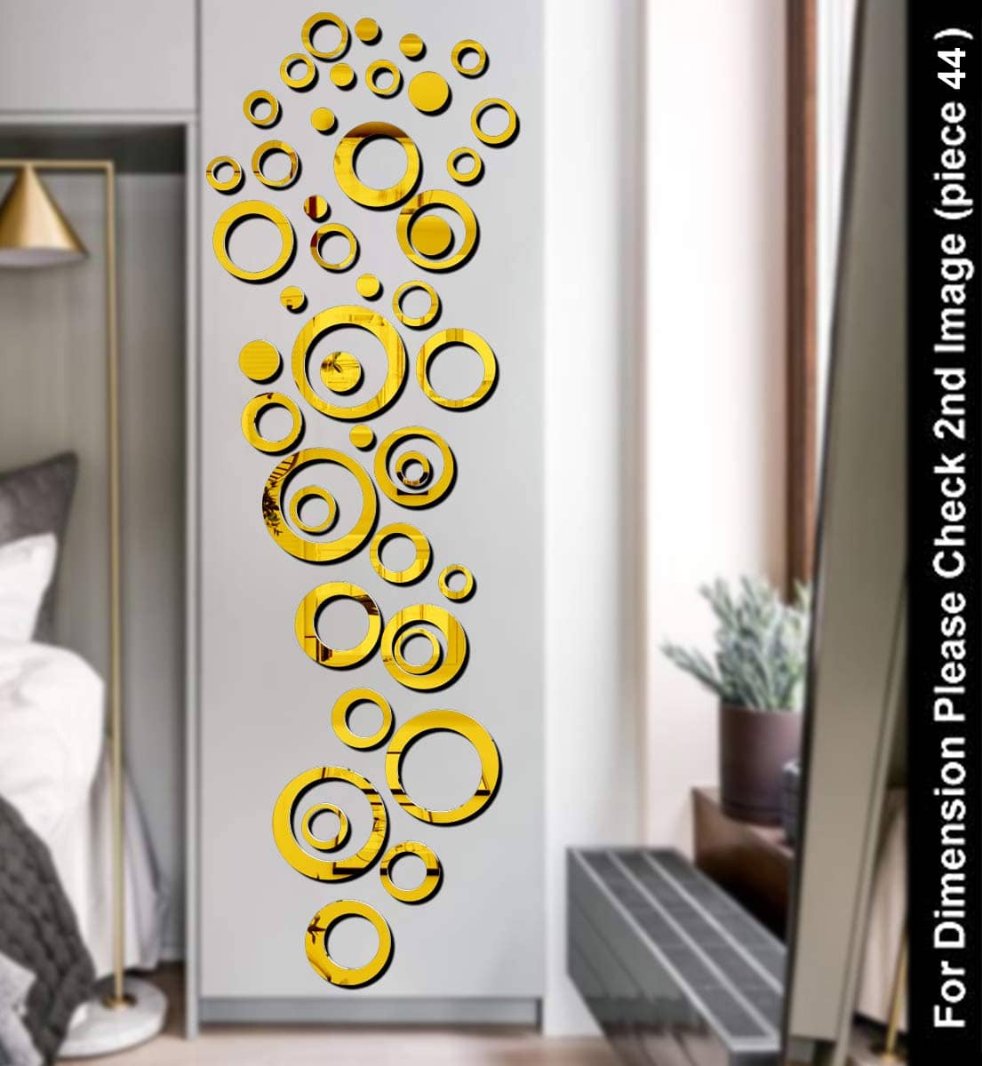 Handa 6 Ring and Dots Golden Decorative Mirror Stickers for Wall, 3D Acrylic Stickers for Hall, Bed Room, Kitchen, Living Room, Kids Room