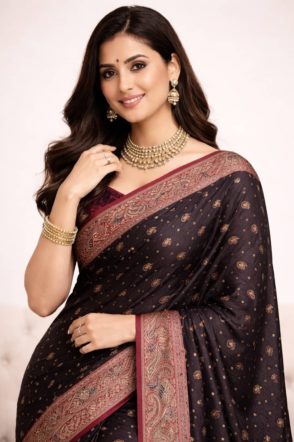 ISARA Satin Solid Banarasi saree With Unstitched Blouse Piece ( Black ) - Sarees | Buy online on ZillyBuy